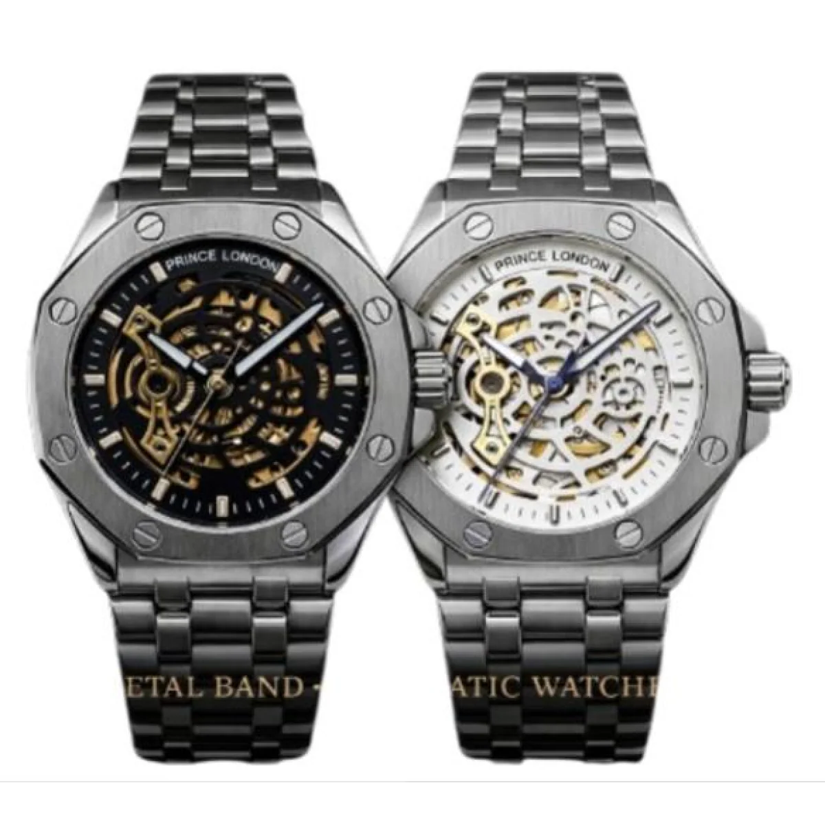 Mens Automatic Metal Hollow mechanical Dial Analogue Metal Bracelet Watch NY London - Image 2