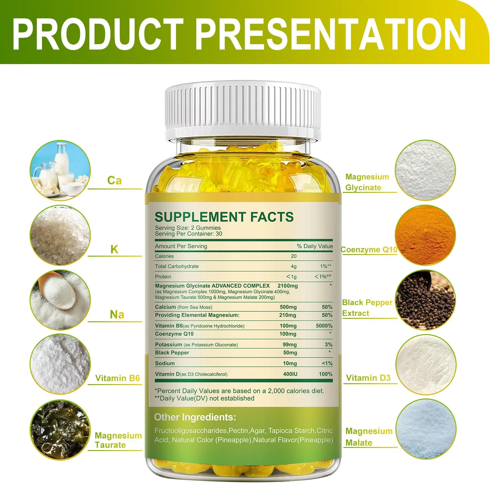 MENXI Magnesium Glycinate Gummies 400mg – Sugar Free Pineapple, Vitamin D, B6 & CoQ10 (120 Gummies) - Image 12