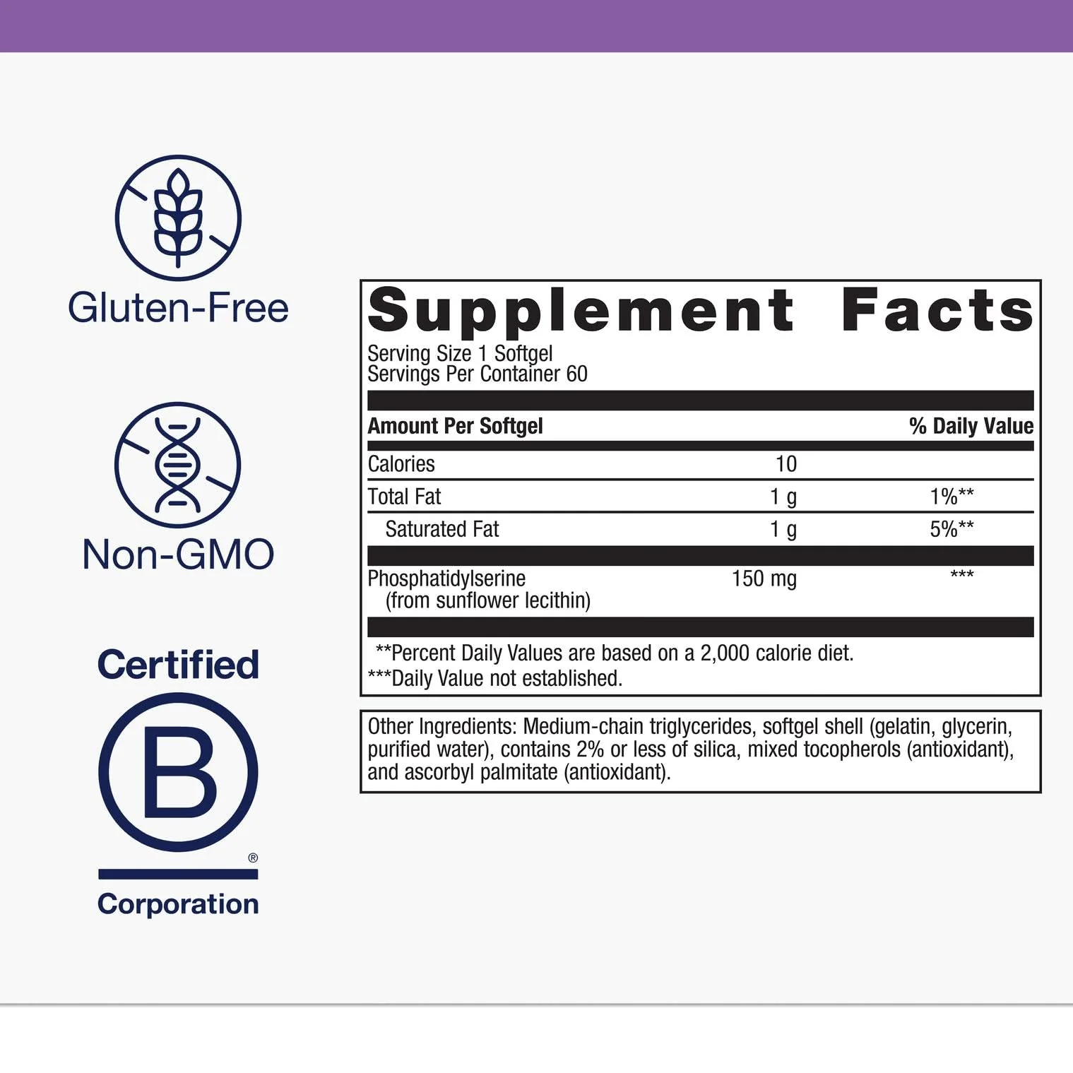 Metagenics Phosphatidylserine 150 mg – Brain Support Supplement (Sunflower Lecithin, Non-GMO, Soy Free, Gluten Free) | 60 Softgels - Image 2
