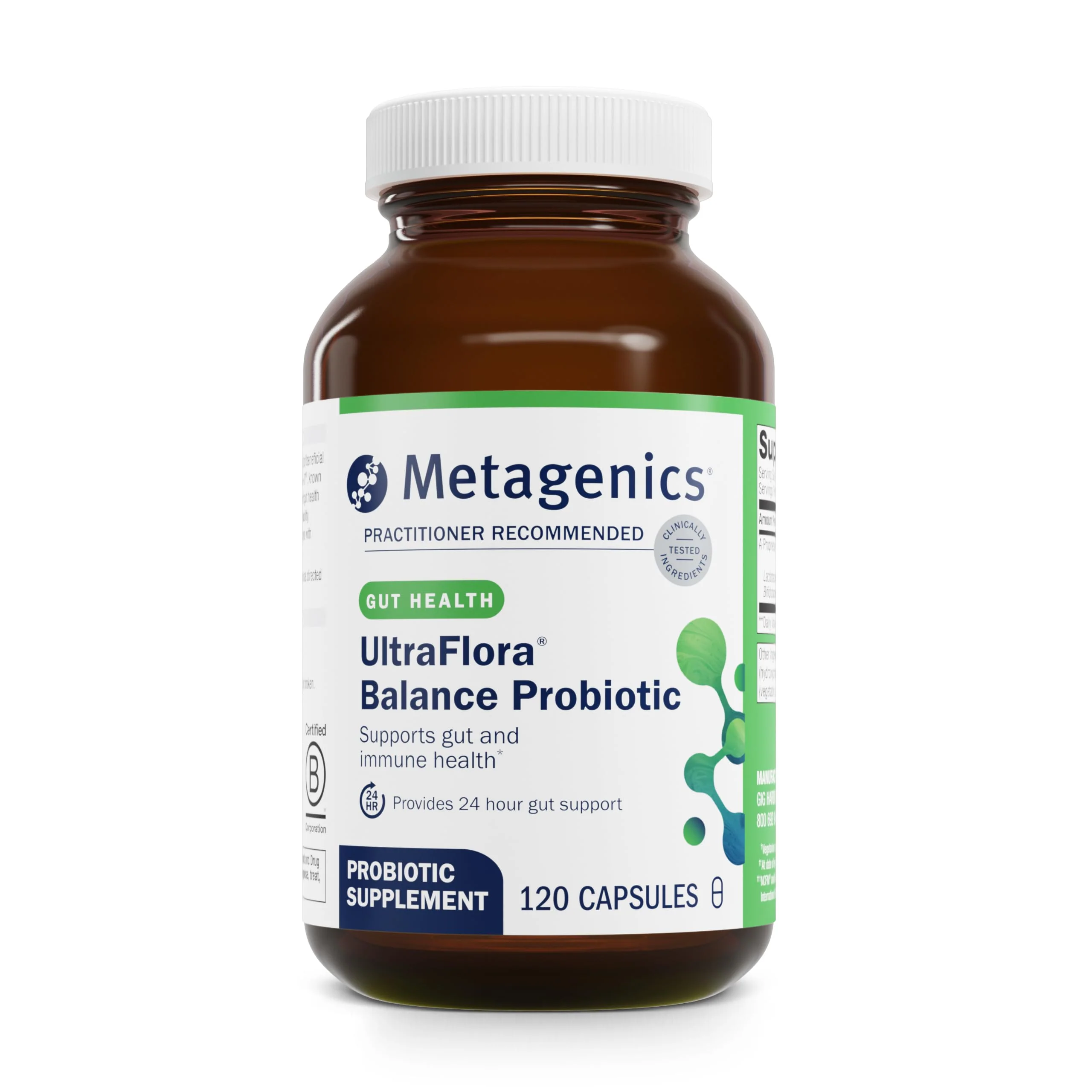 Metagenics UltraFlora Balance Probiotic - Shelf-Stable 15B CFU, 120 Capsules