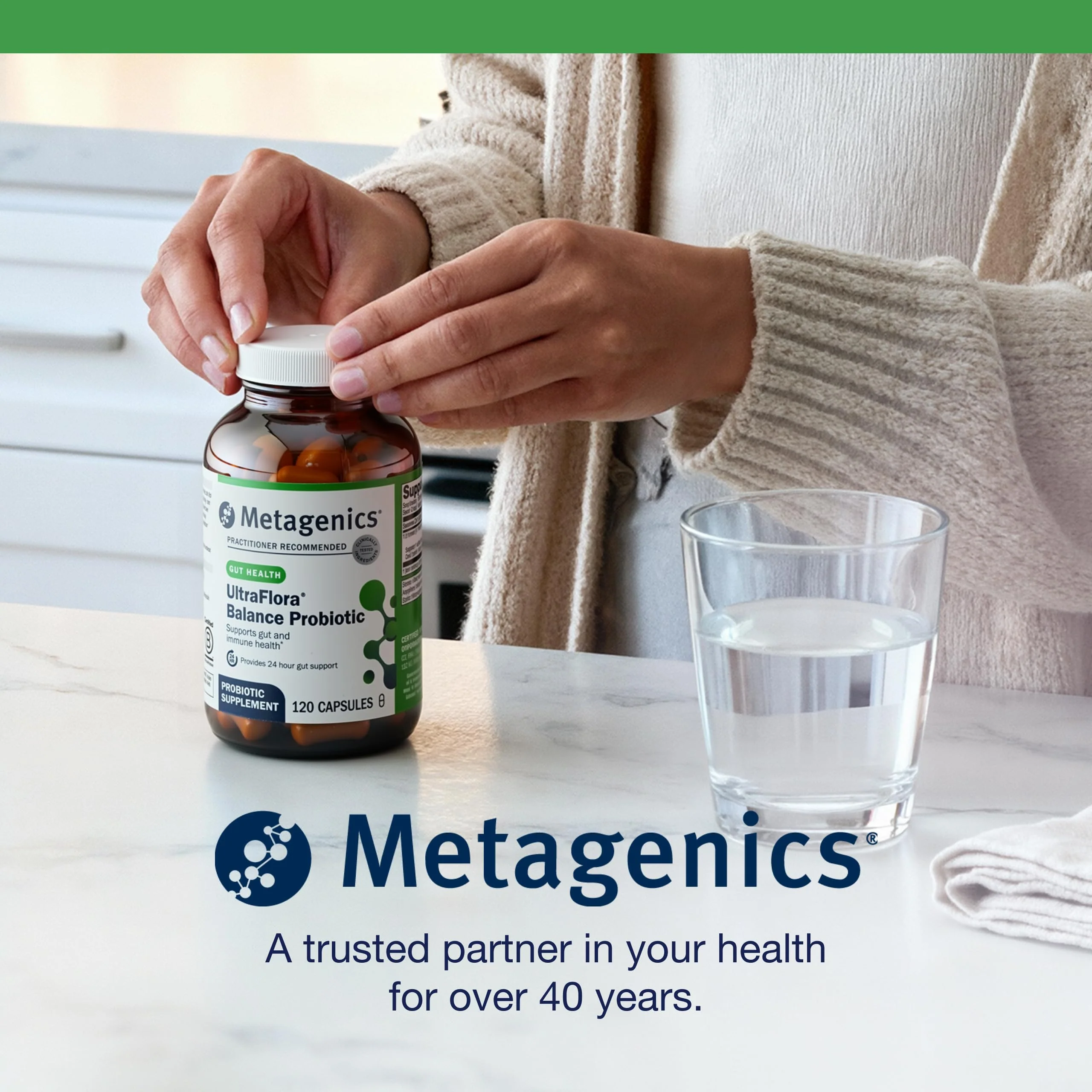 Metagenics UltraFlora Balance Probiotic - Shelf-Stable 15B CFU, 120 Capsules - Image 8