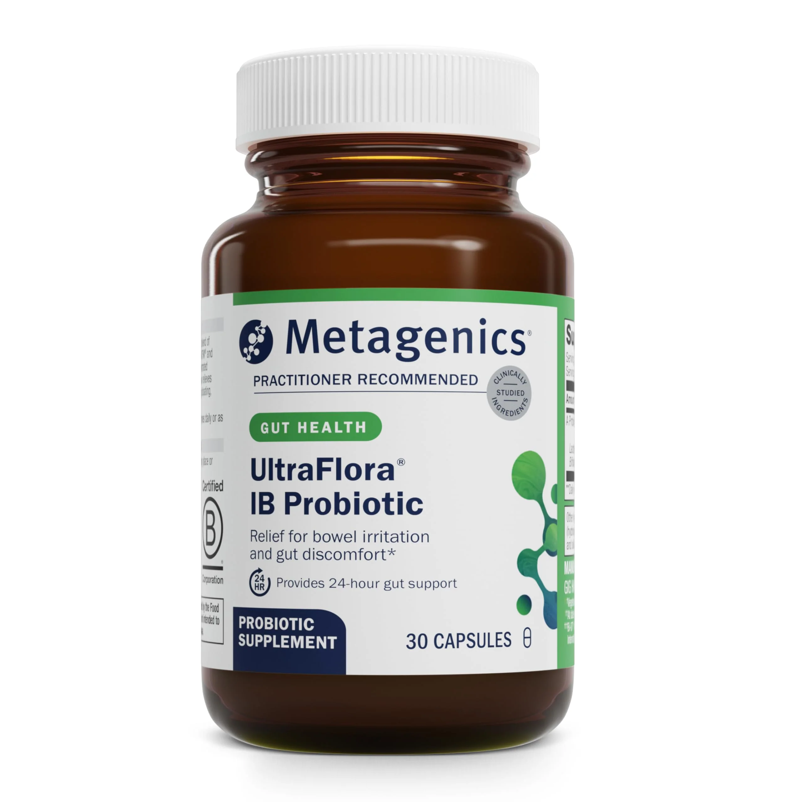 Metagenics UltraFlora IB Probiotic - 60 Bil CFU, 30 Capsules | Digestive Health & Bloat Relief