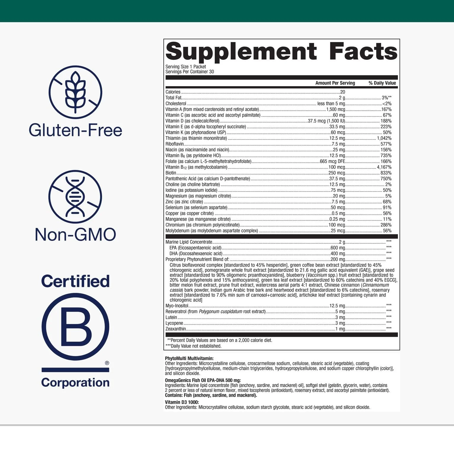 Metagenics Wellness Essentials Daily Packs - Multivitamin & Omega-3 Packets with Vitamins A, C, D, E & B - Supports Heart, Brain, Immune & Bone Health* - Non-GMO, Gluten-Free - GMP Certified Facility - Image 2