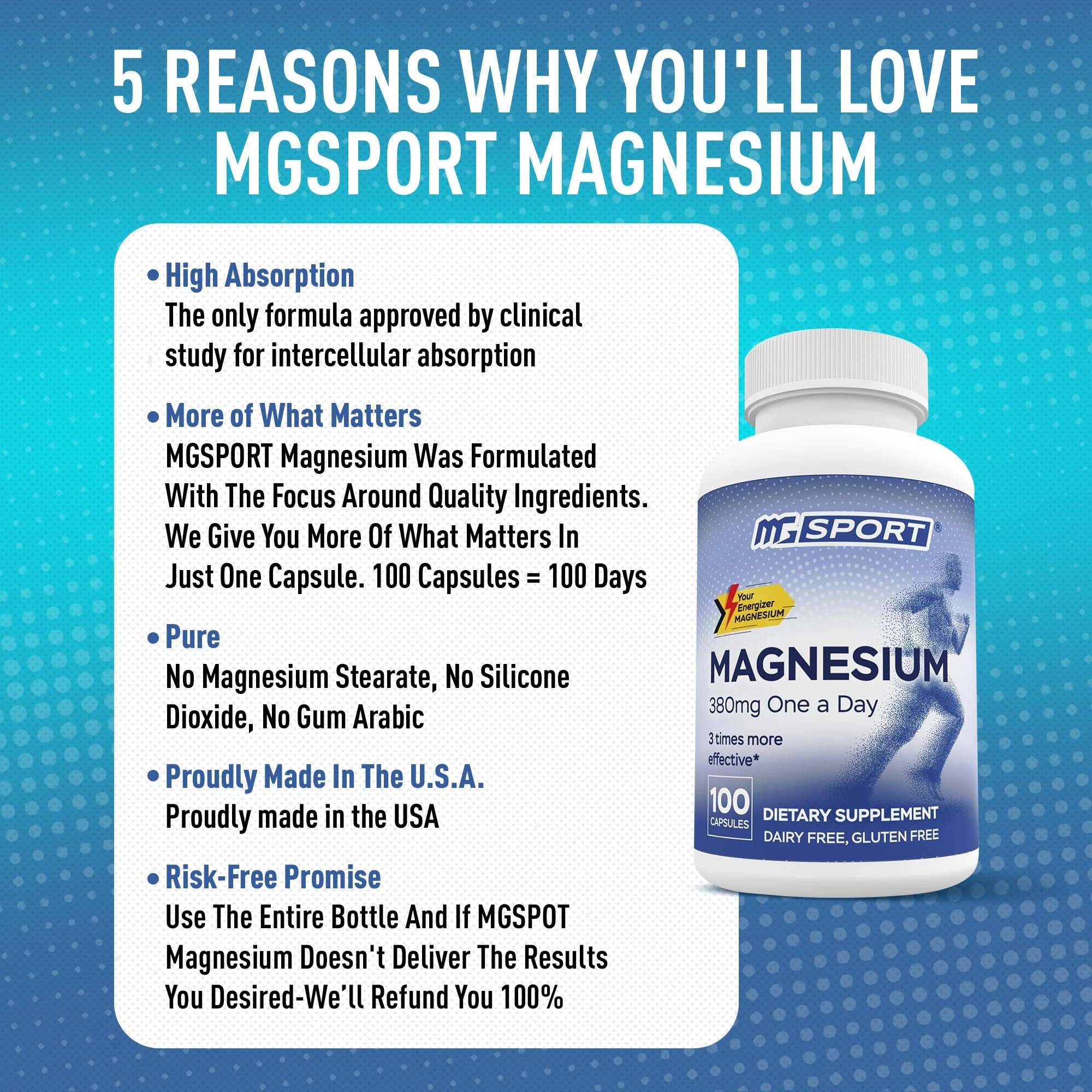 MGSPORT Magnesium Supplement Complex – High Absorption with Vitamin B6, D & E | 100 Servings - Image 5