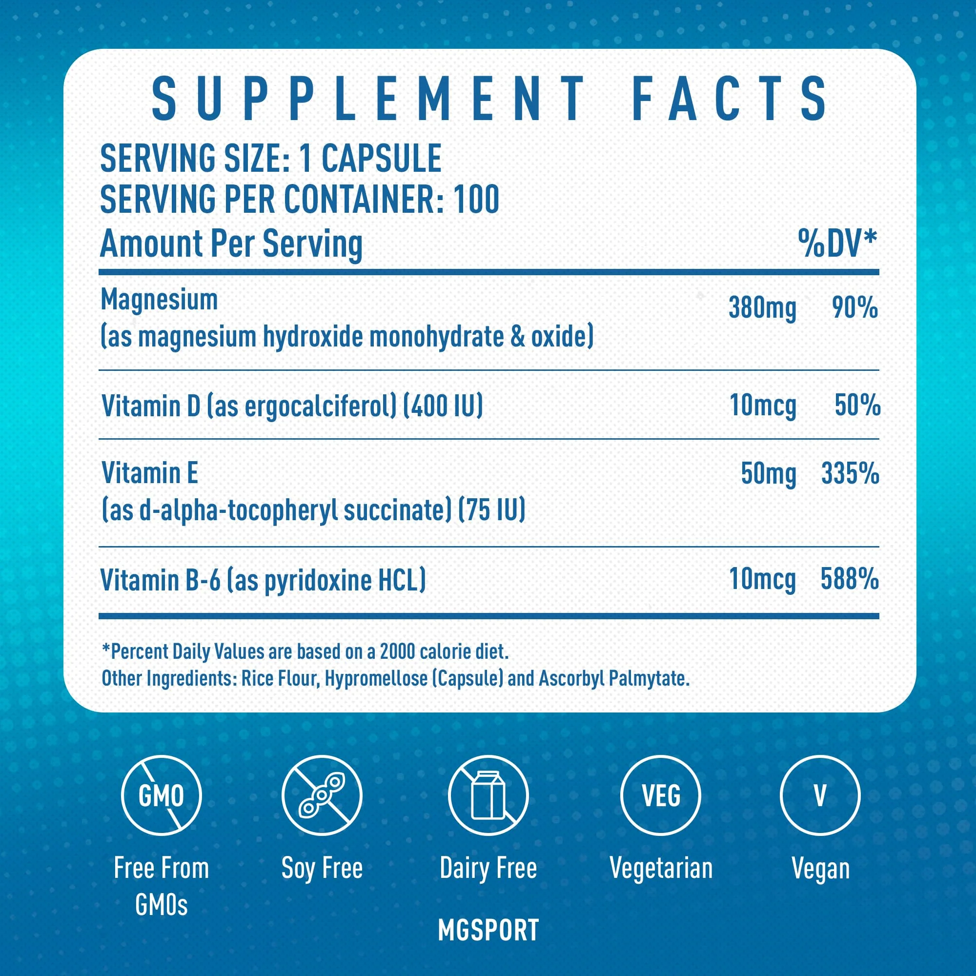 MGSPORT Magnesium Supplement Complex – High Absorption with Vitamin B6, D & E | 100 Servings - Image 6