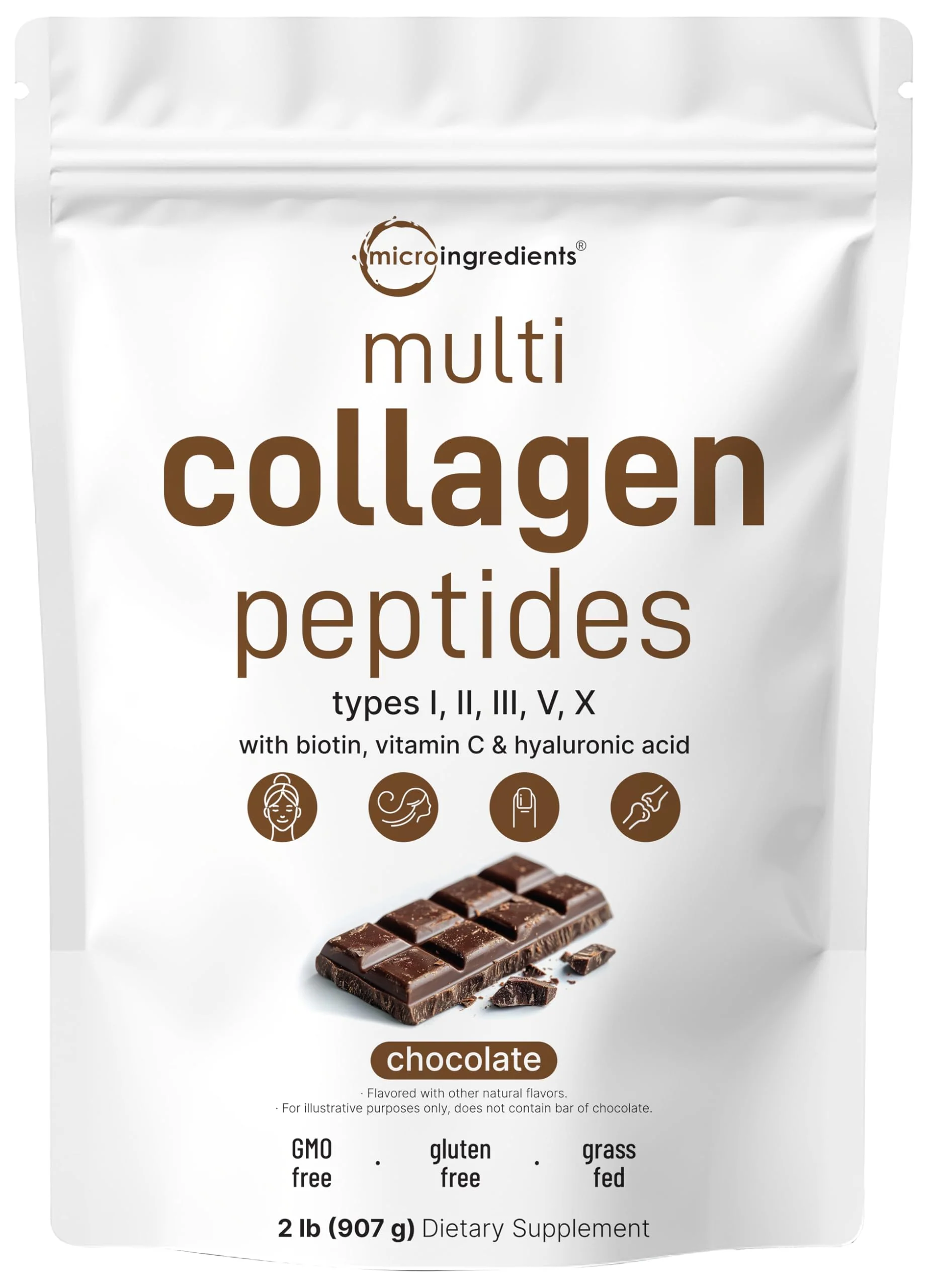 Micro Ingredients Multi Collagen Peptides Powder, 2lb | Type I, II, III, V, X + Biotin, Vitamin C & Hyaluronic Acid | Chocolate Flavor | Keto, Non-GMO - Image 7