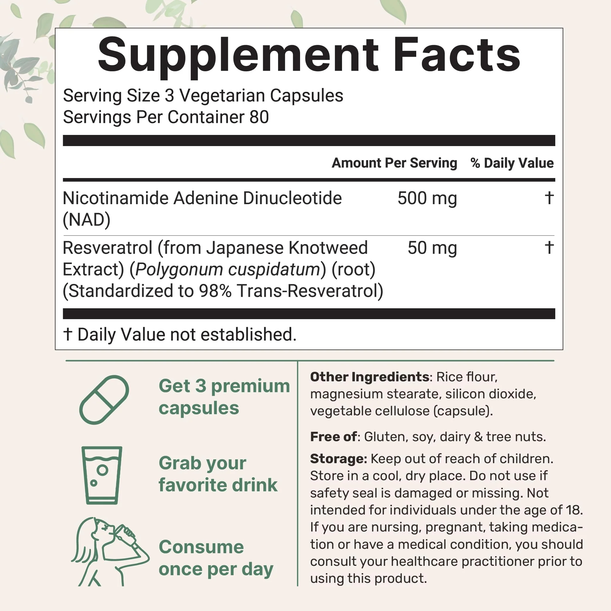 Micro Ingredients NAD+ 500mg with Resveratrol - 240 Veggie Capsules | Anti-Aging, Energy & Brain Support - Image 2