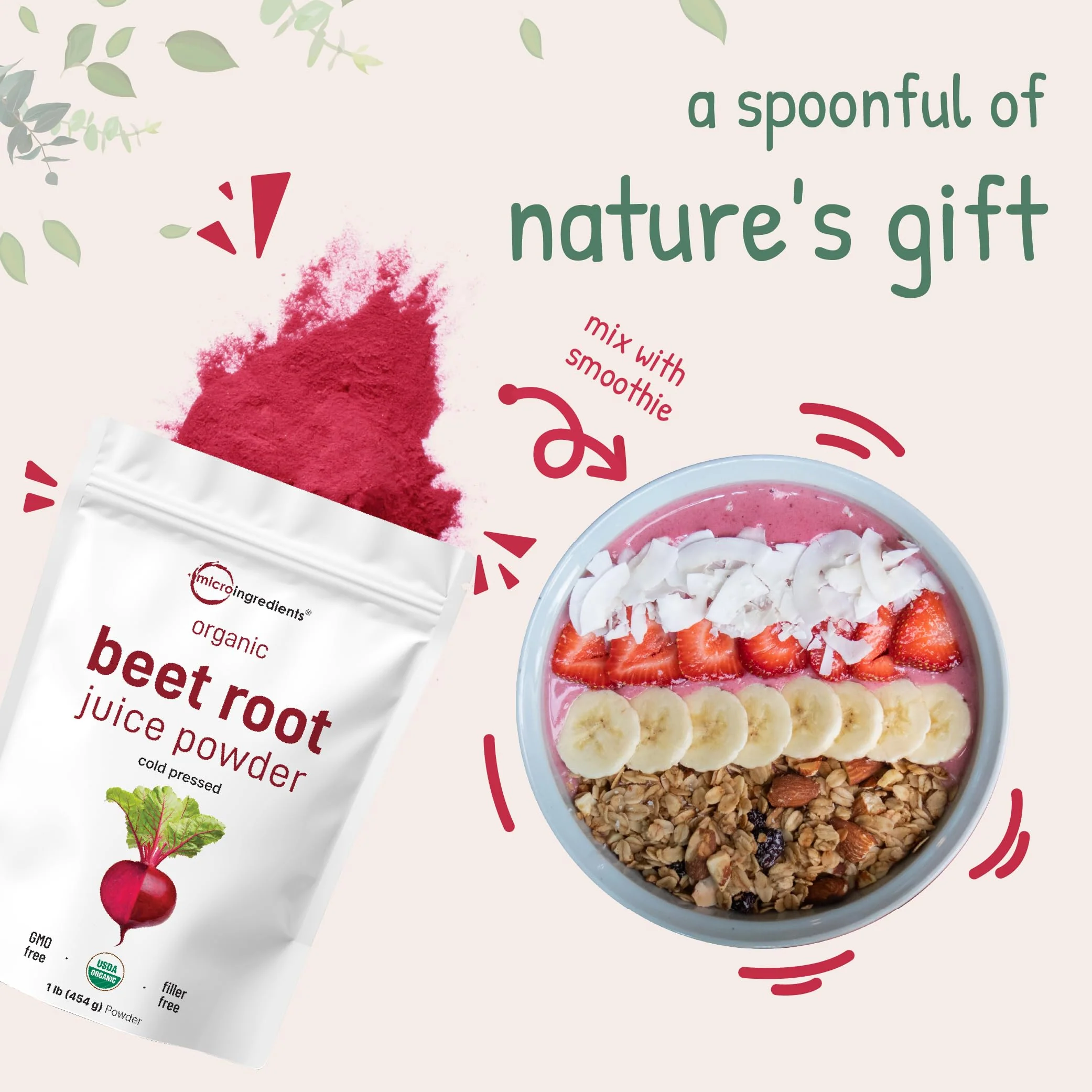 Micro Ingredients Organic Beet Root Powder - 1 lb, Cold-Pressed & Water-Soluble, Non-GMO - Image 7