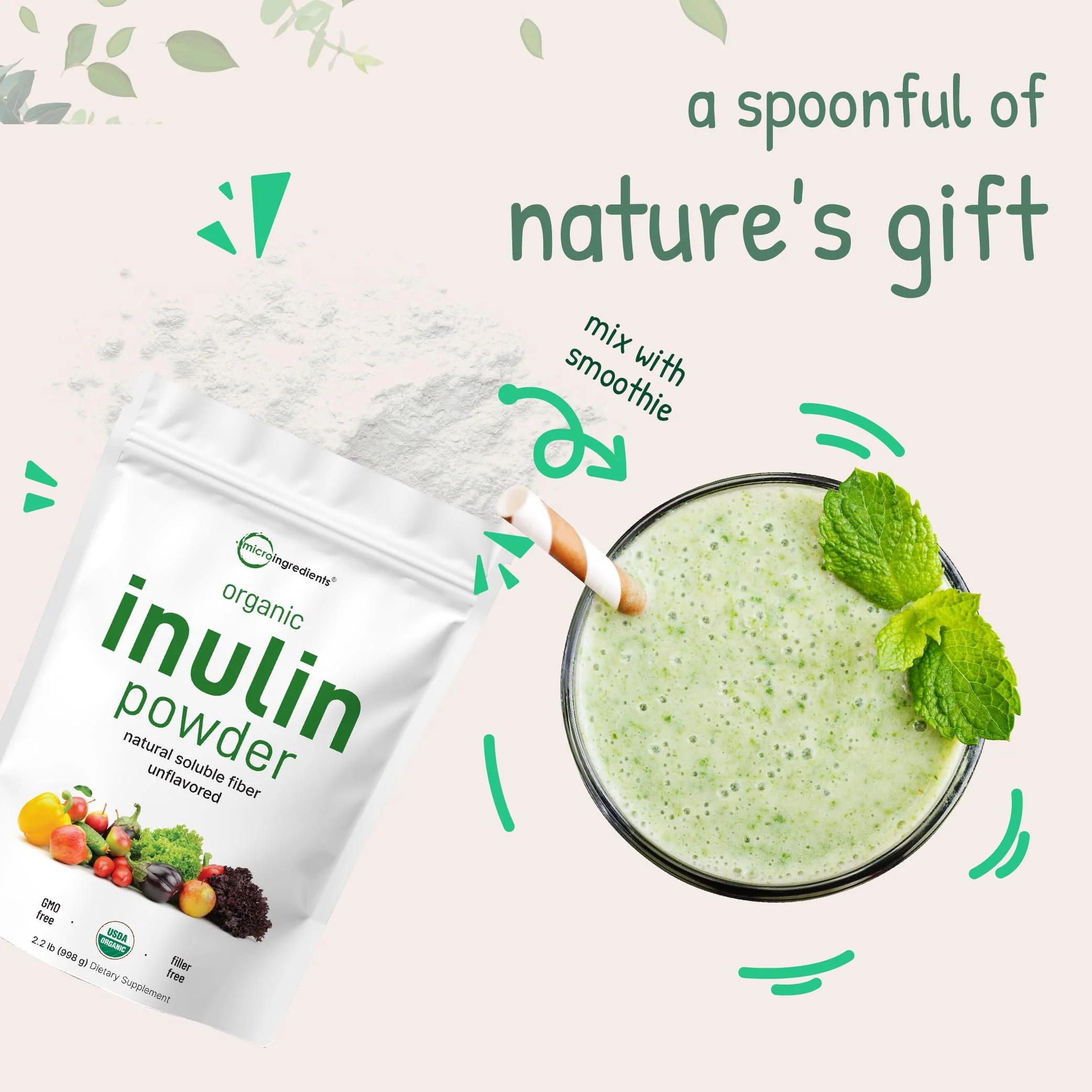 Micro Ingredients Organic Inulin FOS Fiber Powder 2.2 lb | Water-Soluble Prebiotic - Image 6