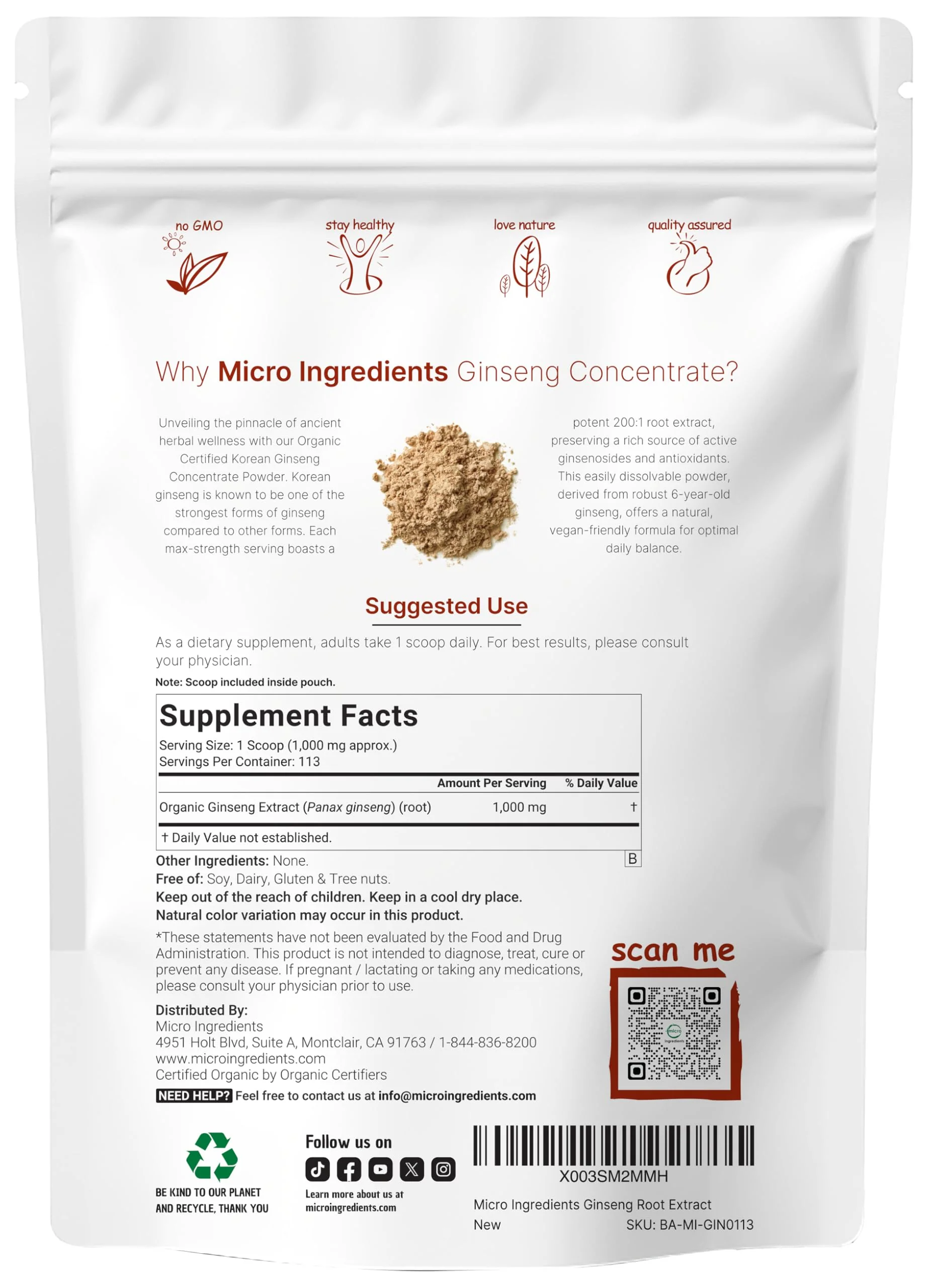Micro Ingredients Organic Korean Ginseng Powder 200:1 - 4 oz | Red Panax Ginseng, High Ginsenosides - Image 2