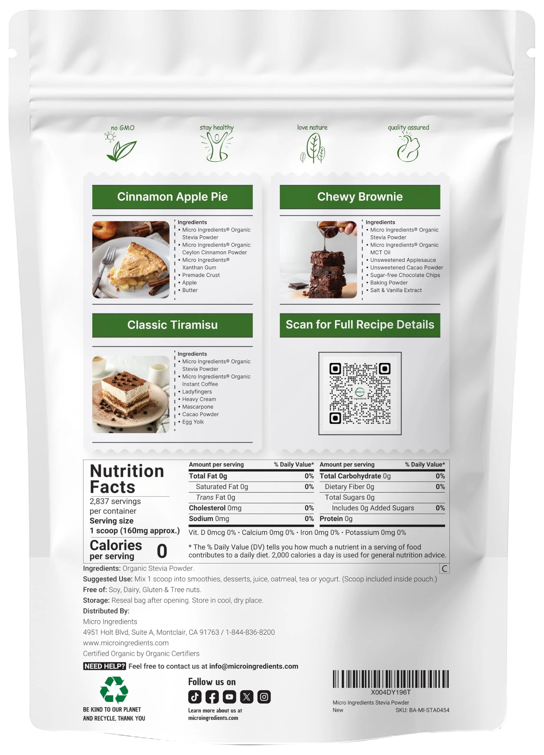 Micro Ingredients Pure Organic Stevia Powder – 1 lb Reb-A Green Leaf, Zero Calorie, Keto Friendly - Image 2
