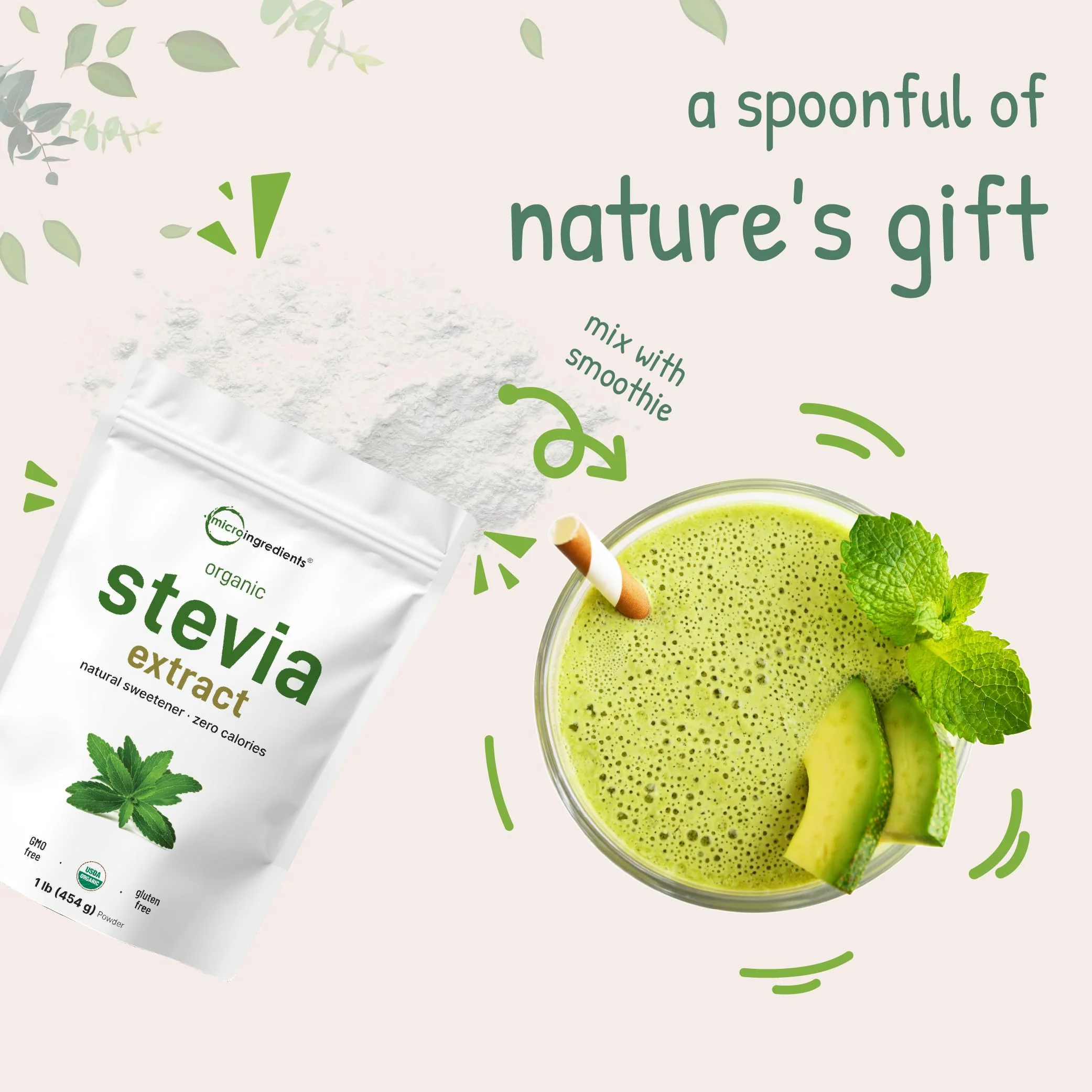 Micro Ingredients Pure Organic Stevia Powder – 1 lb Reb-A Green Leaf, Zero Calorie, Keto Friendly - Image 7