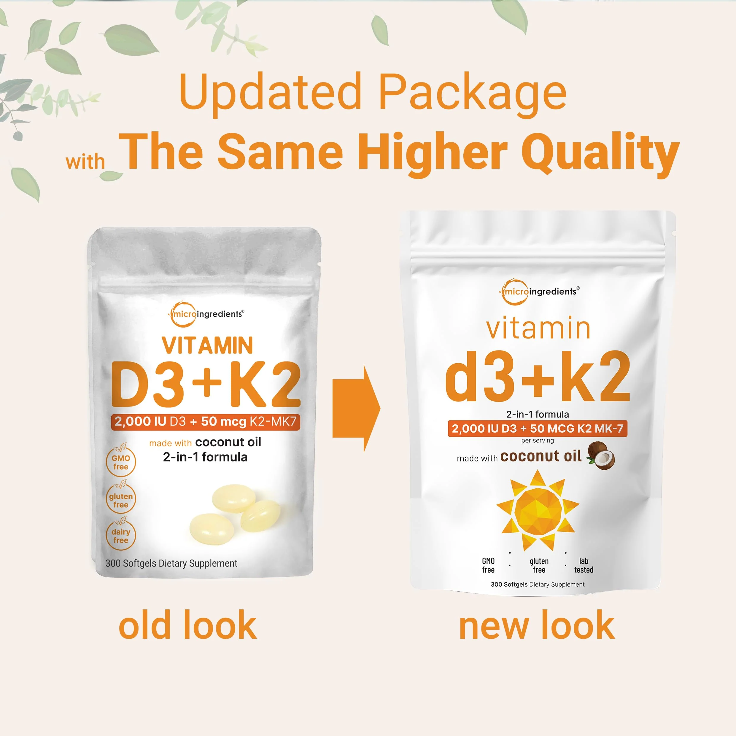 Micro Ingredients Vitamin D3 2,000 IU + K2 MK-7 50 mcg Softgels | Virgin Coconut Oil | 2-in-1 Bone, Immune & Heart Support - Image 3