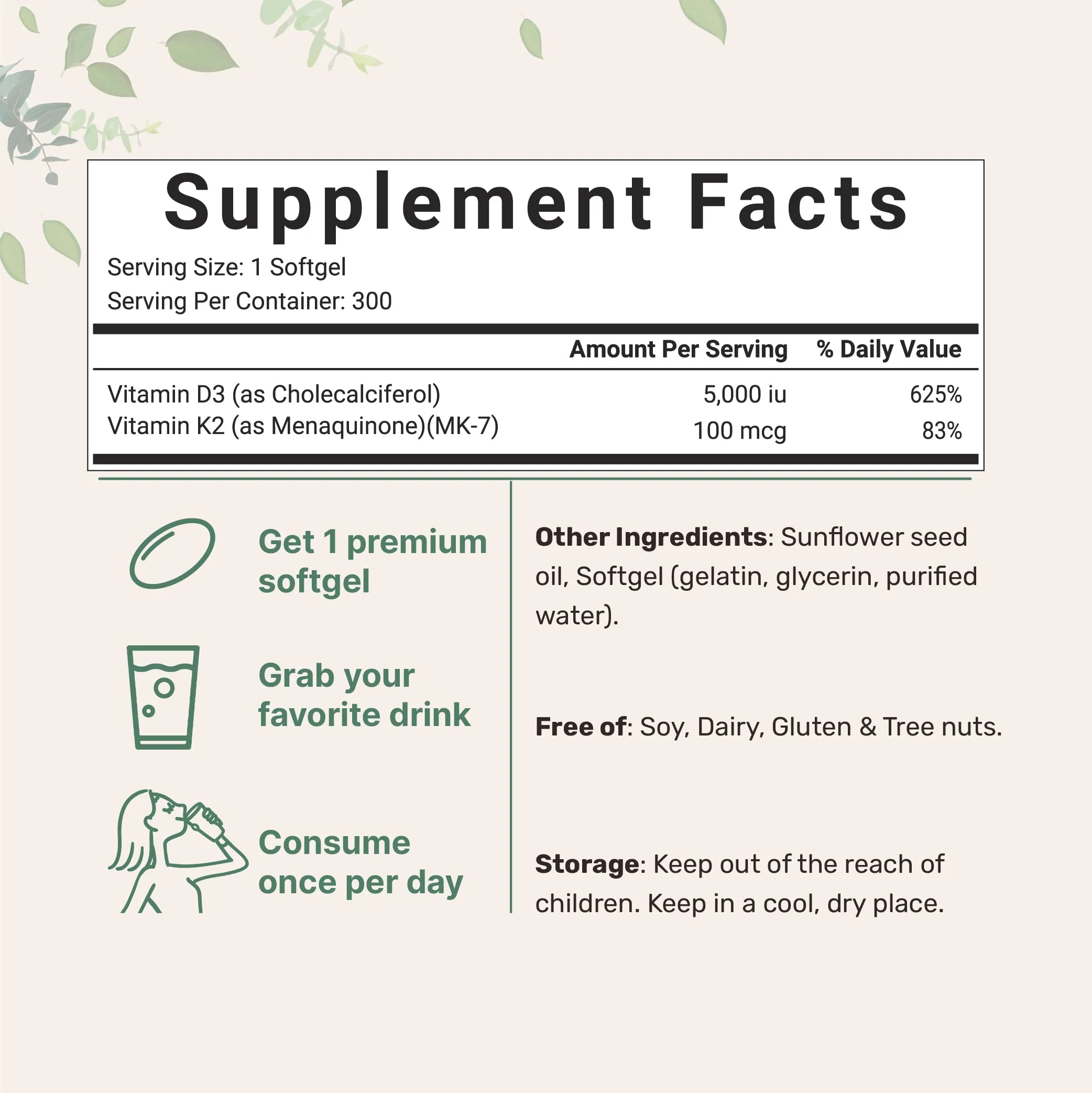 Micro Ingredients Vitamin D3 5,000 IU + K2 MK-7 100 mcg | 2 Pack (600 Softgels) | Sunflower Oil | Non-GMO | Gluten-Free - Image 2