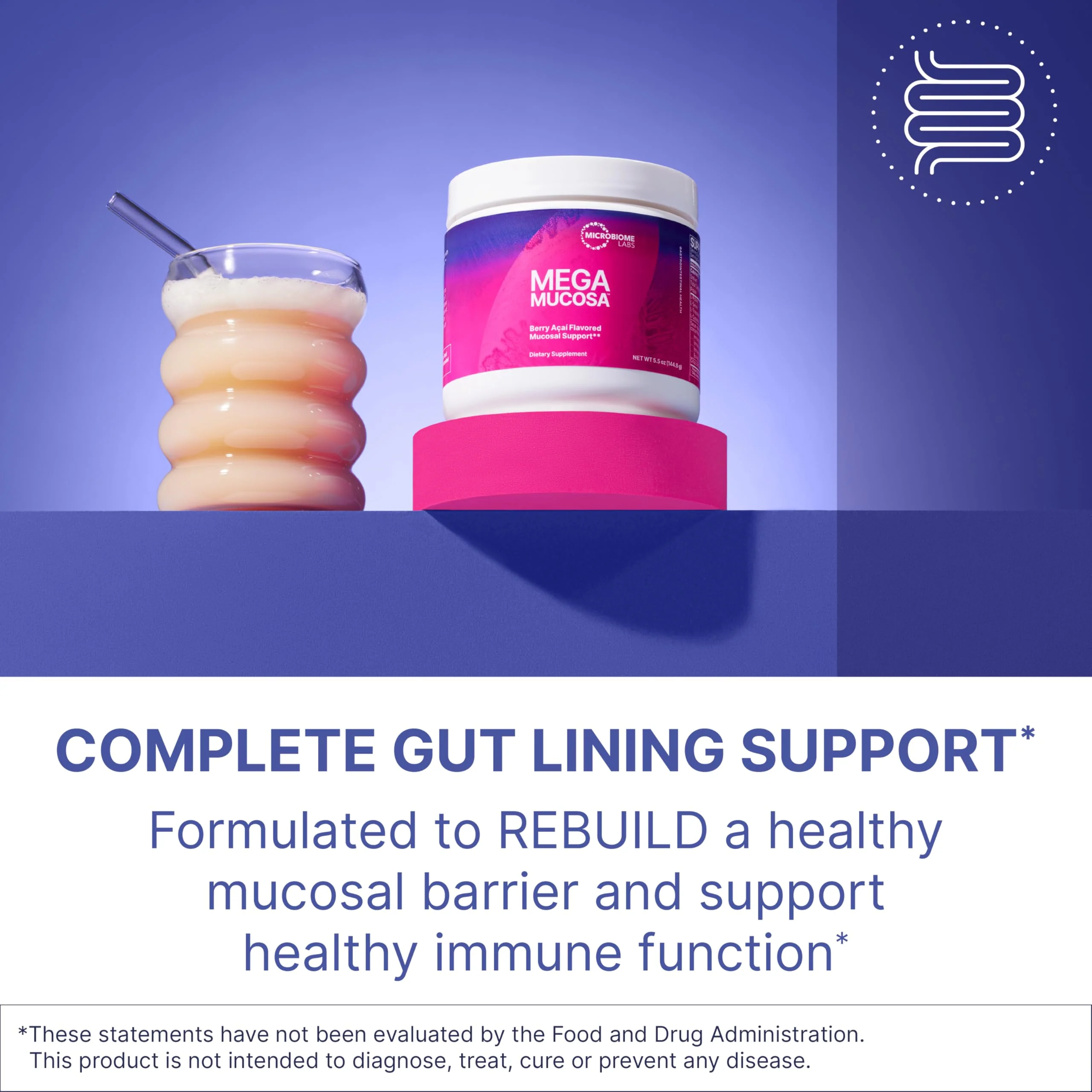 Microbiome Labs MegaMucosa Gut Health Powder – Complete Mucosal Support (Berry Acai, 5.5 oz) | Dairy-Free Immunoglobulins - Image 2