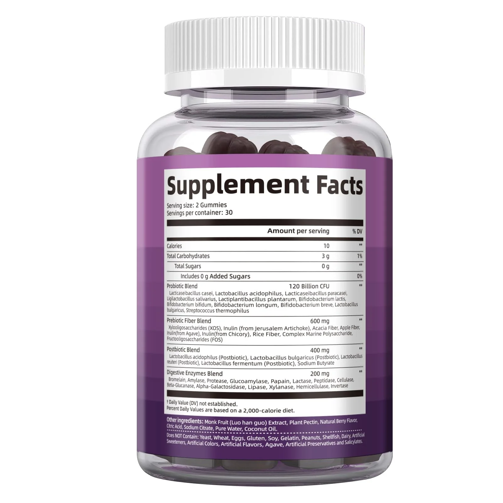 Migcopat Pre Post Probiotics Gummies – 5 in 1 Digestive Support, Blackberry Flavor, 120B CFU, Sugar Free & Vegan | 120 Ct - Image 8
