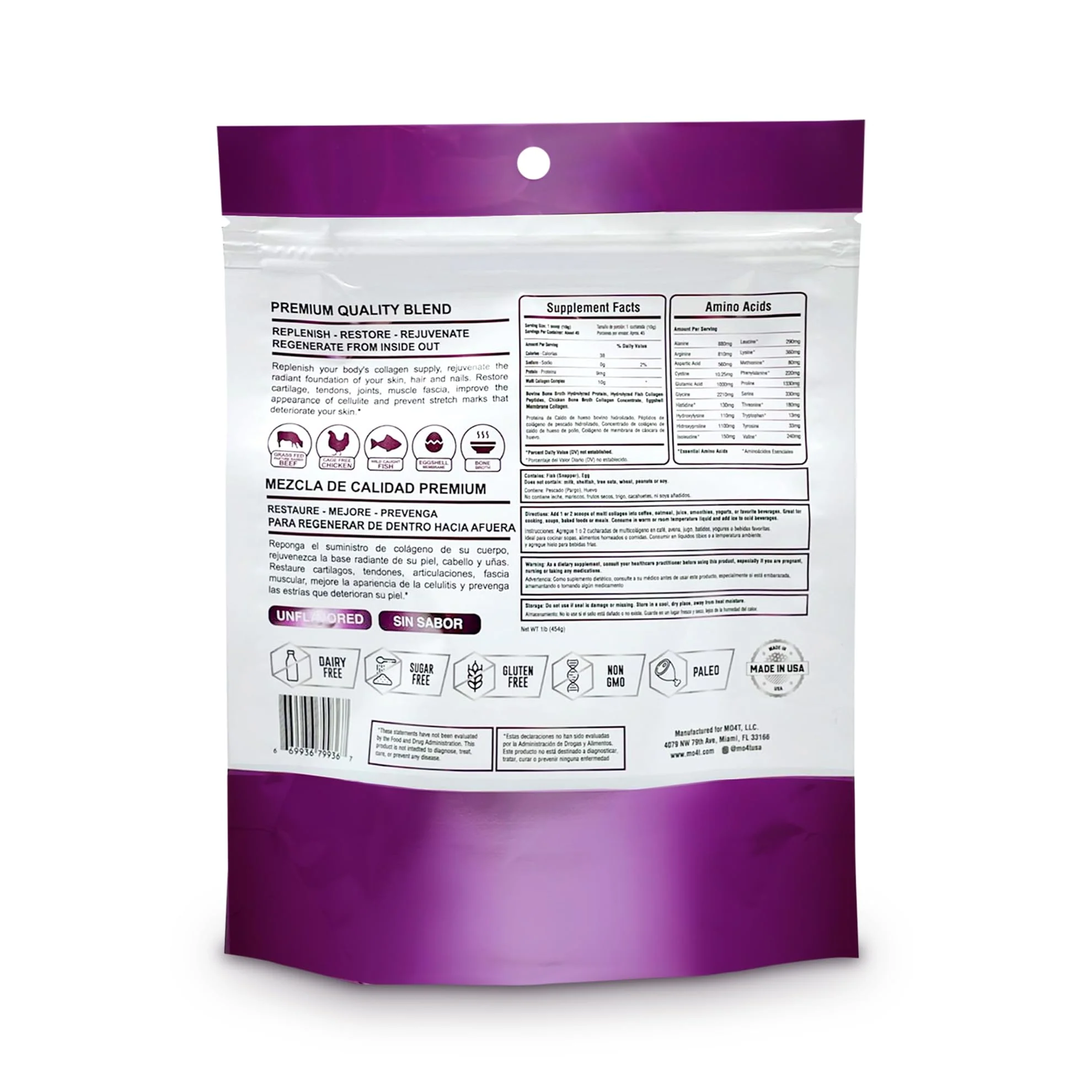 MO4T MOMOF4TRANSFORM Hydrolyzed Multi Collagen Powder | Sugar-Free, Grass-Fed | 1 lb | Hair, Skin & Nails - Image 4
