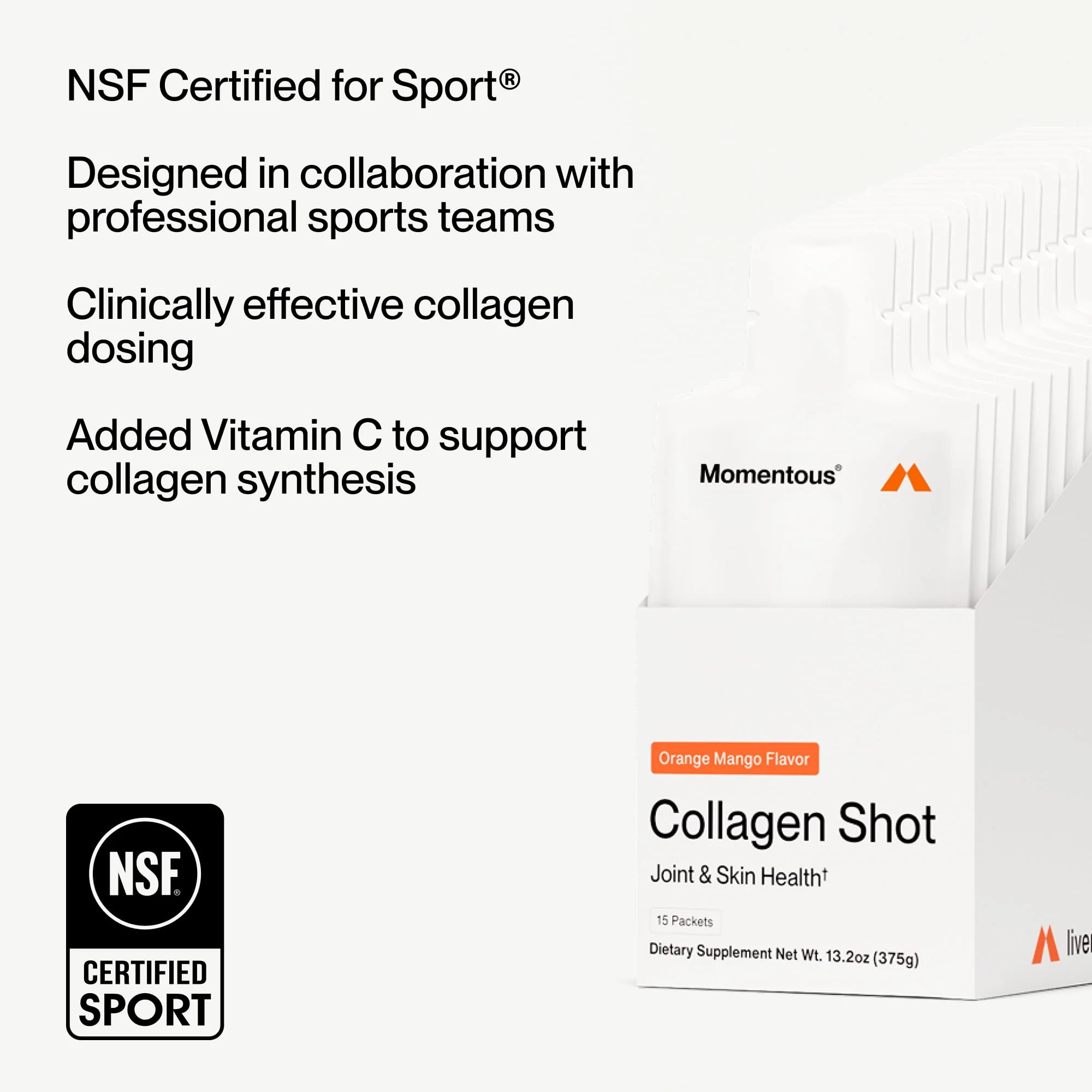 Momentous Collagen Shot - Hydrolyzed Collagen + Vitamin C, NSF Certified for Sport, Orange Mango, 15 Servings - Image 16