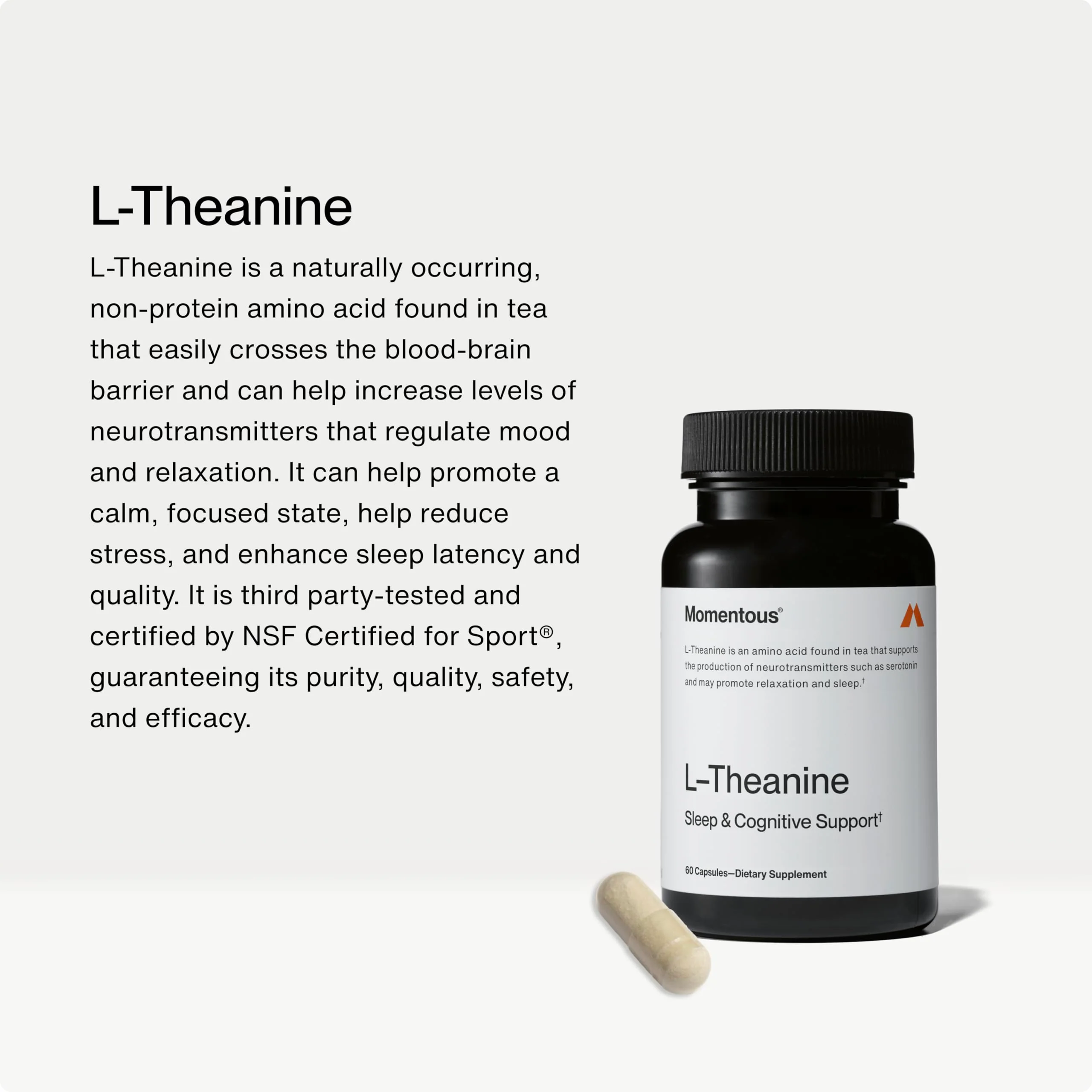 Momentous L-Theanine Supplement – 200 mg Capsules for Relaxation & Focus | NSF Certified for Sport | Gluten- & GMO-Free | 60 Servings - Image 2