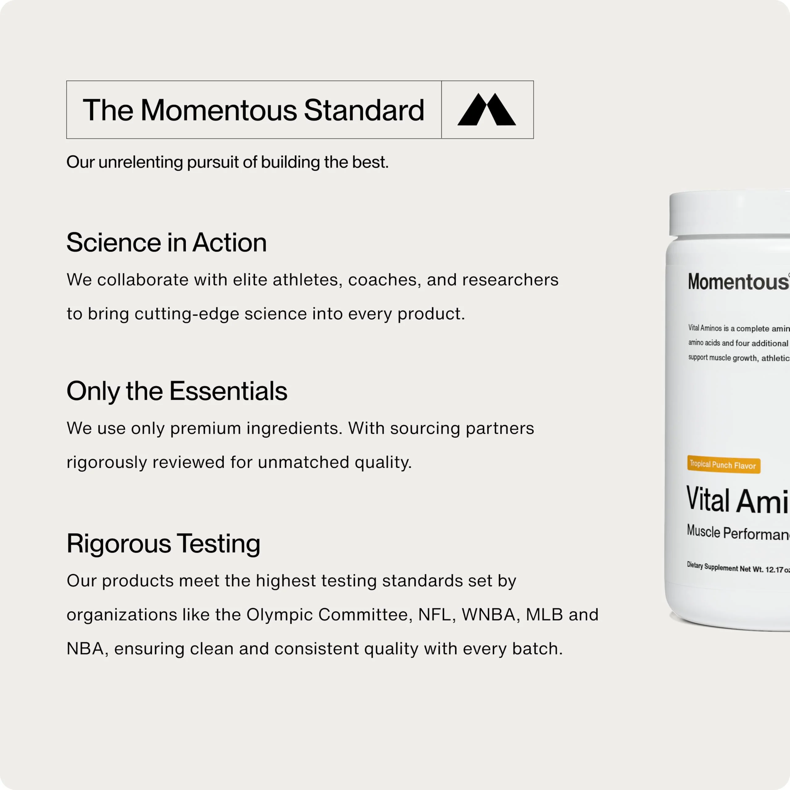 Momentous Vital Aminos Powder – 13 Amino Acids (EAAs + extras) | BCAA & EAA | Tropical Punch | NSF Certified for Sport | GMO & Gluten-Free | 30 Servings - Image 15