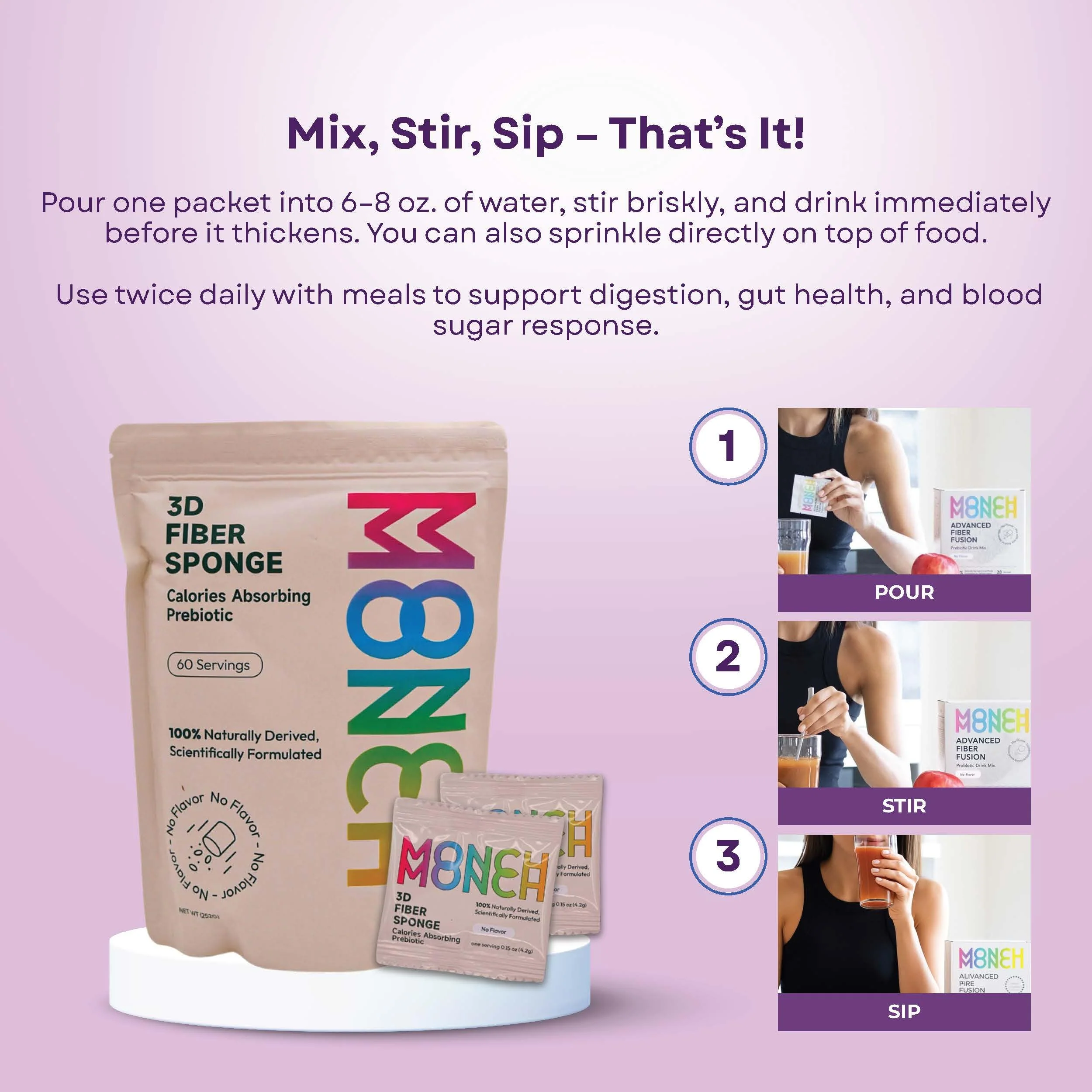 Monch Monch Calorie Absorbing Fiber Sponge – 60 Ct | Vegan, Sugar-Free Konjac Gum & Prebiotic Fiber - Image 6