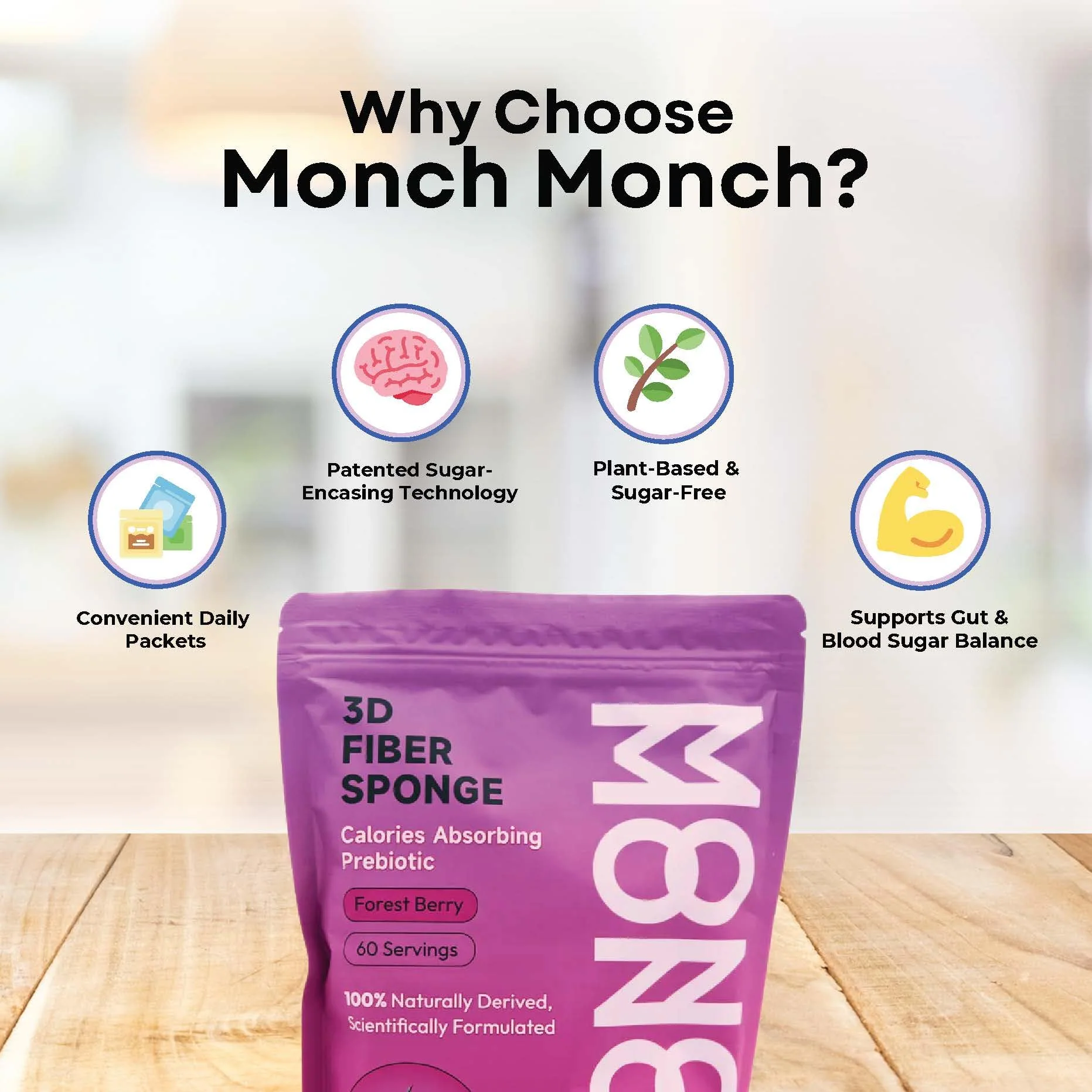 Monch Monch Calorie Absorbing Fiber Sponge – Forest Berry, 60 Ct – Vegan Konjac Gum + Prebiotic Fiber for Gut Health & Blood Sugar Support - Image 10