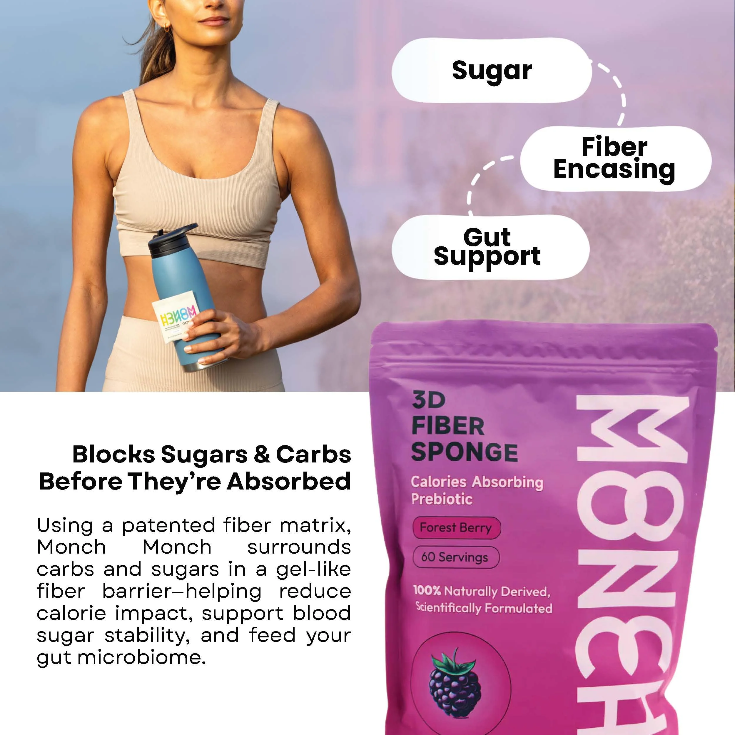 Monch Monch Calorie Absorbing Fiber Sponge – Forest Berry, 60 Ct – Vegan Konjac Gum + Prebiotic Fiber for Gut Health & Blood Sugar Support - Image 11