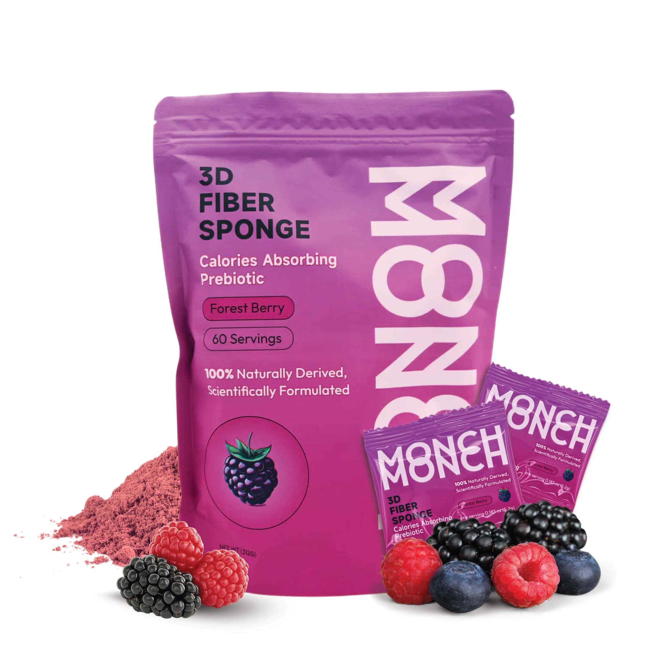 Monch Monch Calorie Absorbing Fiber Sponge – Forest Berry, 60 Ct – Vegan Konjac Gum + Prebiotic Fiber for Gut Health & Blood Sugar Support - Image 8