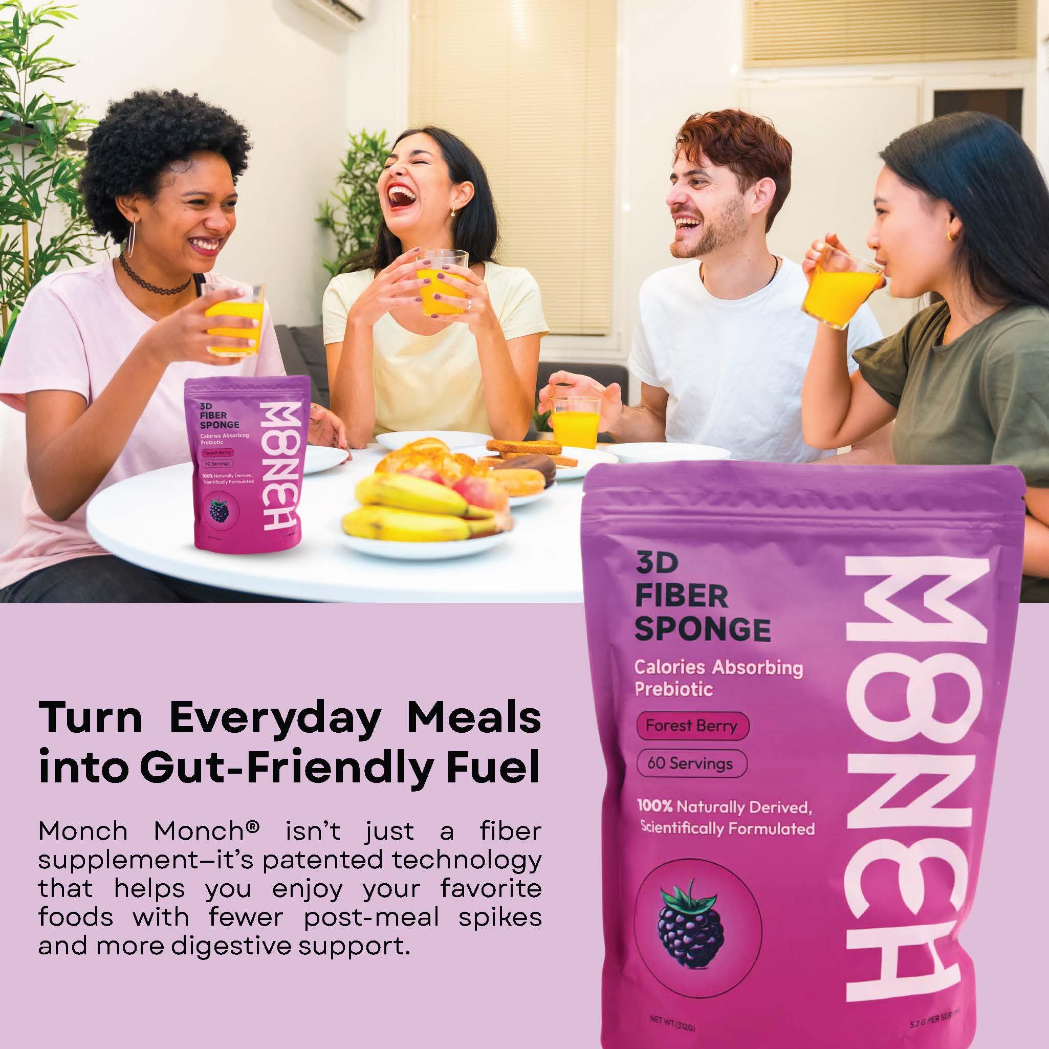 Monch Monch Calorie Absorbing Fiber Sponge – Forest Berry, 60 Ct – Vegan Konjac Gum + Prebiotic Fiber for Gut Health & Blood Sugar Support - Image 9