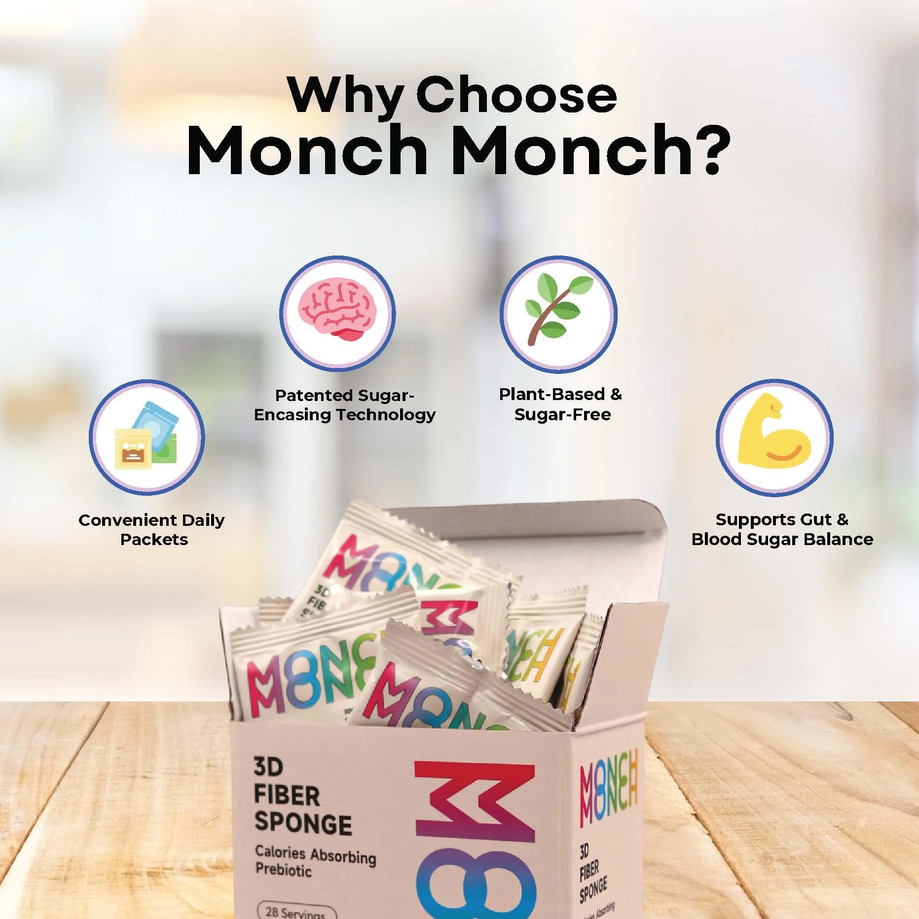 Monch Monch Prebiotic Fiber Powder Unflavored — Calorie-Absorbing Soluble Fiber for Gut Health, Vegan & Sugar-Free (28 Ct) - Image 3
