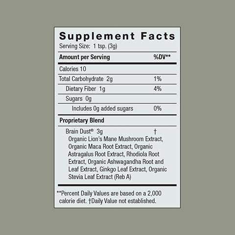 Moon Juice Brain Dust - Adaptogenic Mushroom Support for Focus, Memory & Clarity | Lion’s Mane, Ginkgo Biloba & Ashwagandha - Caffeine-Free, Vegan - 1.5 oz - Image 10