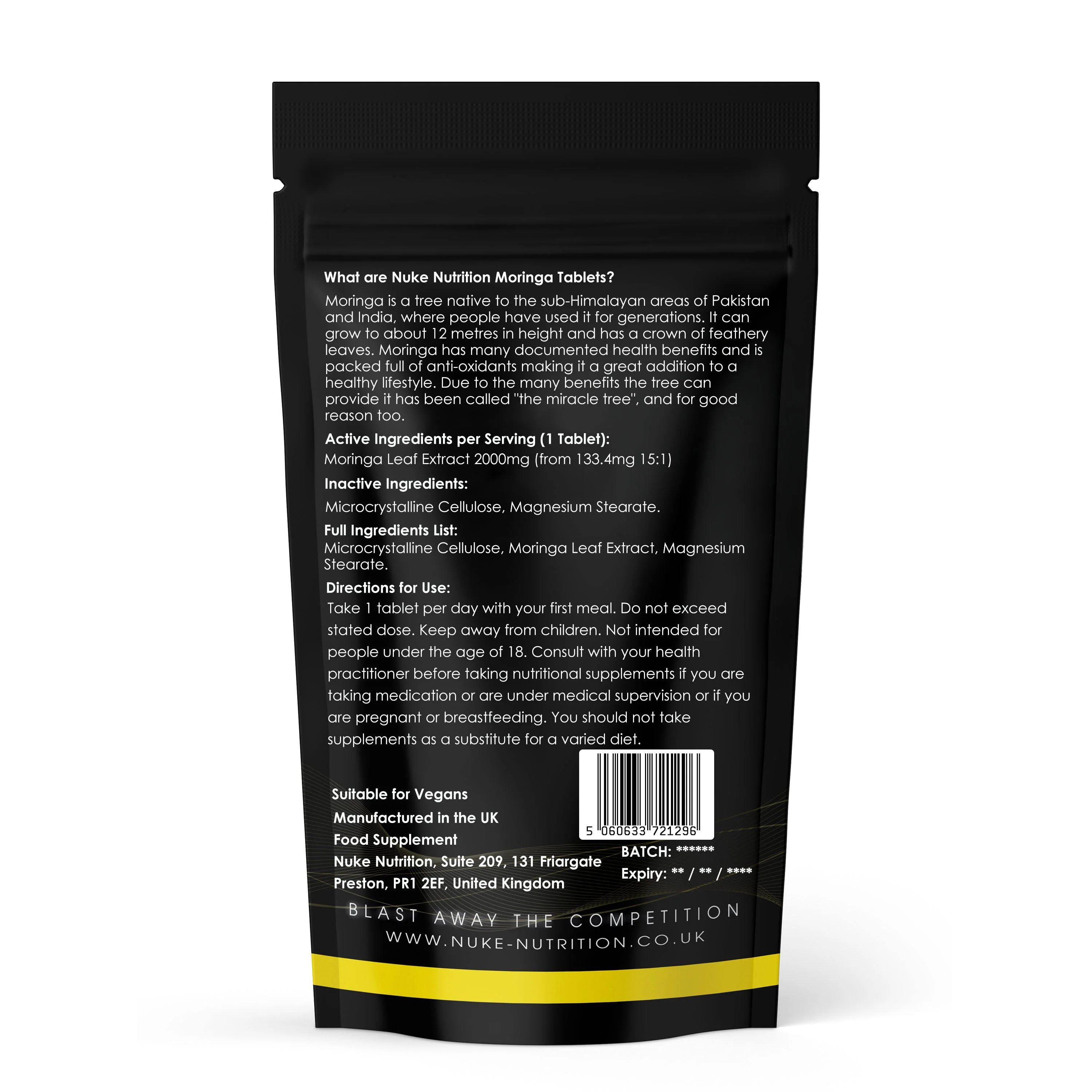 Moringa 2000mg Superfood High Strength Extract Immune Booster Vitamins A, C, E Minerals Calcium, Iron & Potassium Tablets - Image 2