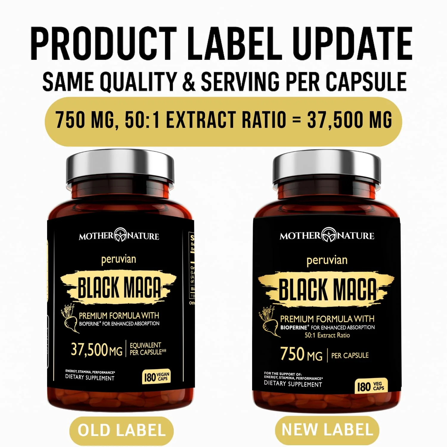 Mother Nature Black Maca 50:1 Extract – 37,500mg per Serving, 180 Vegan Capsules for Men - Image 2