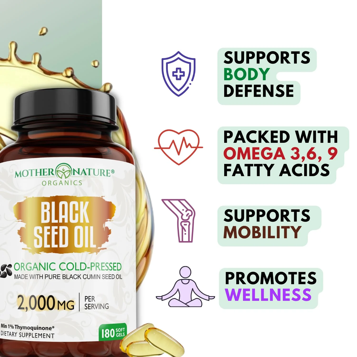 Mother Nature Organics Organic Black Seed Oil Capsules 1000mg – 180ct, 3-Month Supply, Cold-Pressed Nigella Sativa from Turkey - Image 16