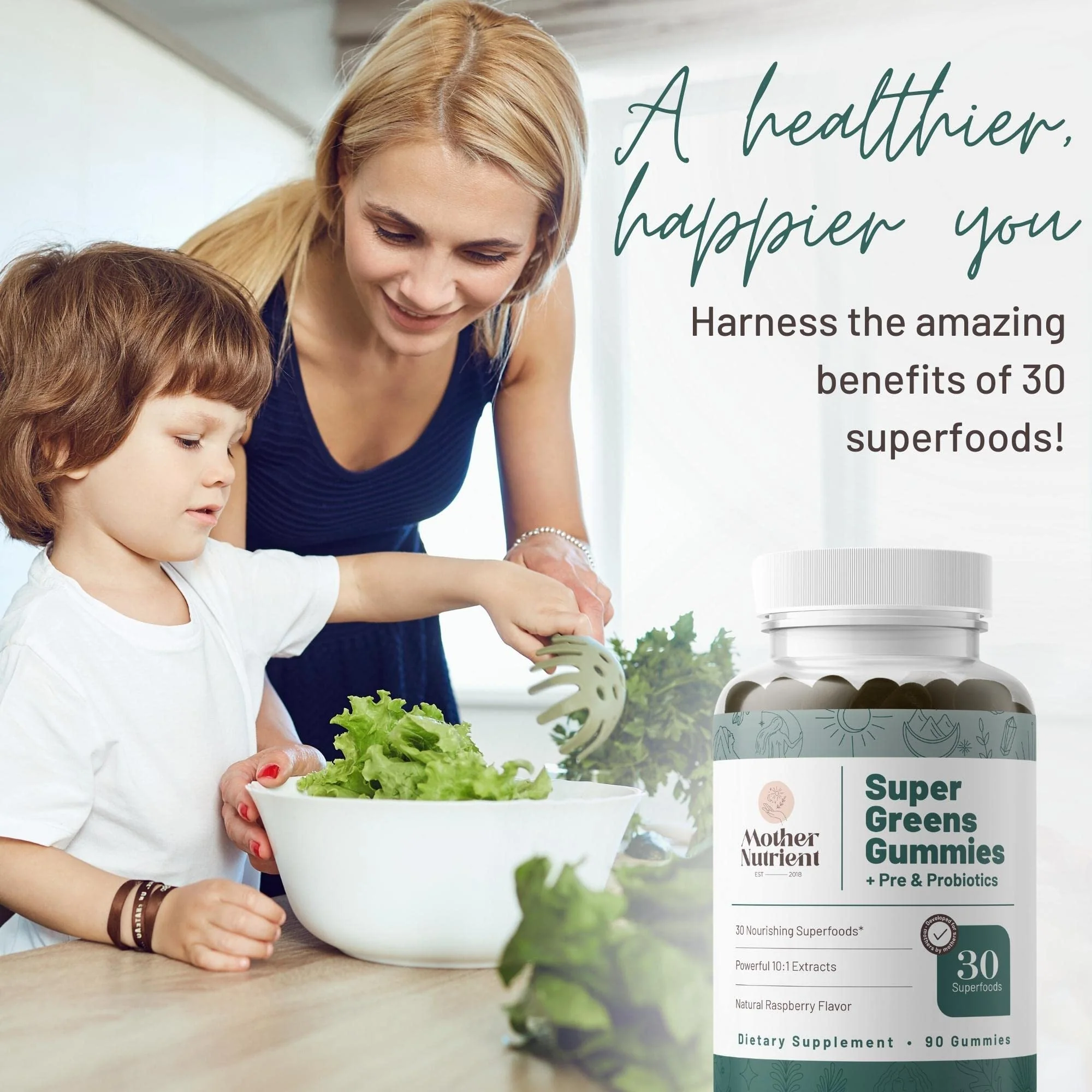 Mother Nutrient Super Greens Gummies – Women & Adults, 30 Superfoods, 90 Gummies - Image 2