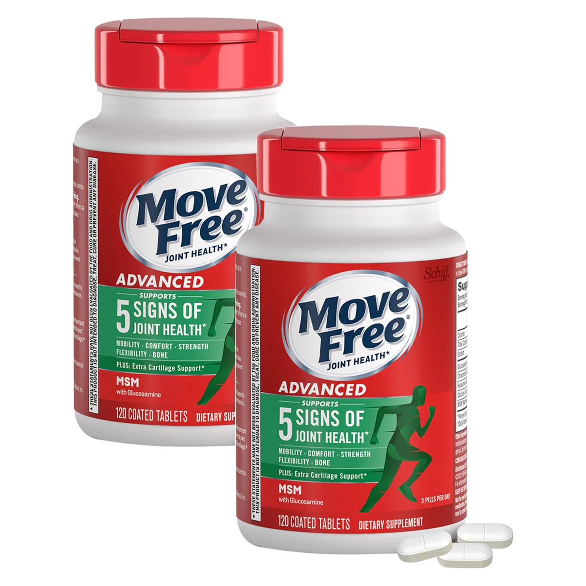 Move Free Advanced Glucosamine Chondroitin MSM Joint Support Supplement – Supports Mobility, Comfort, Strength, Flexibility & Bone (120 Tablets/40 Servings, 2 Pack)