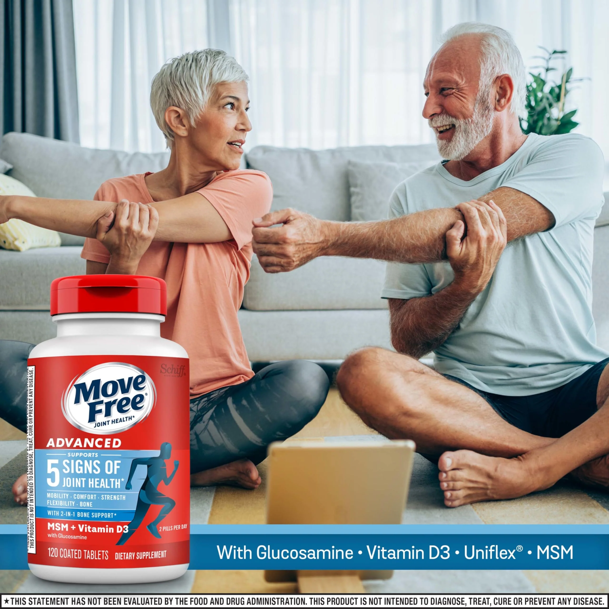 Move Free Advanced: Glucosamine Chondroitin MSM + Vitamin D3 Joint Support – Mobility, Bone & Immune Health (3x120ct) - Image 3