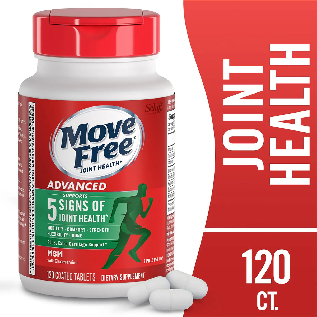 Move Free Advanced Plus MSM Coated Tablets – Joint Health with Glucosamine & Chondroitin (120 Count, Pack of 2) - Image 2