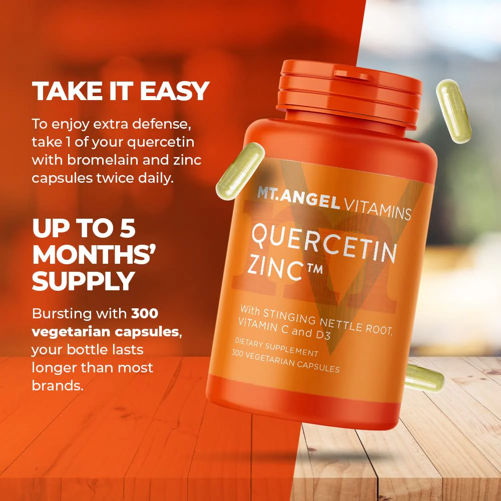 Mt. Angel Vitamins Zinc Quercetin with Bromelain – Immune Support & Respiratory Health | Quercetin 500mg, Zinc 50mg | 300ct - Image 5