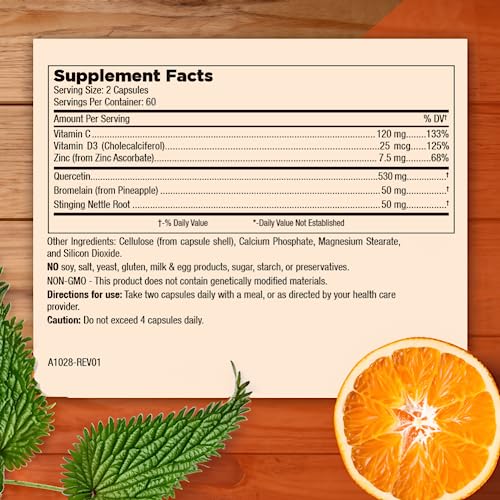 Mt. Angel Vitamins Zinc Quercetin with Bromelain – Immune Support & Respiratory Health, Quercetin 500mg, Zinc 50mg, Vitamin C | 120ct - Image 2