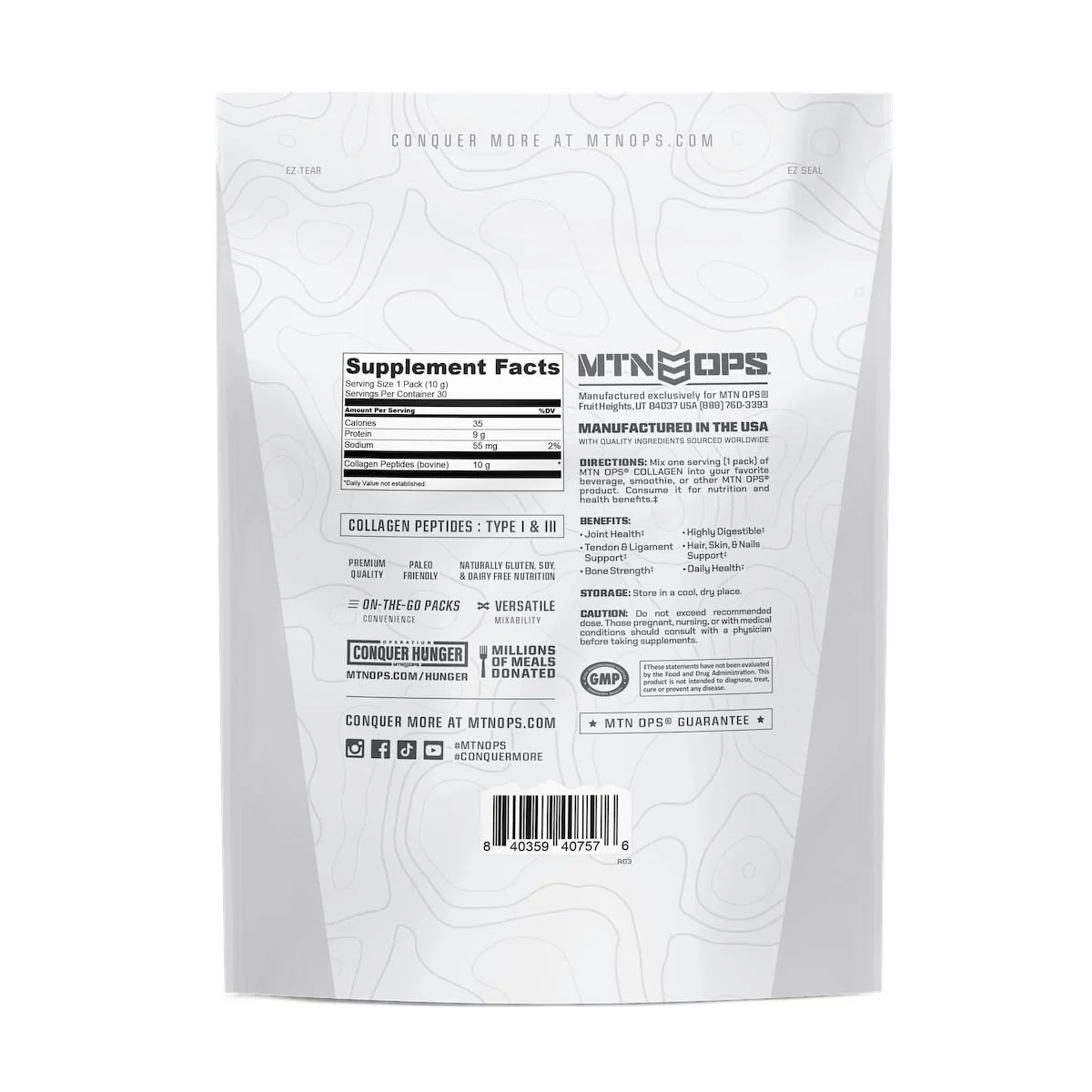 MTN OPS Collagen Protein Powder On-The-Go Packs - 9g Protein Per Serving, Unflavored, 30 Packs - Image 8