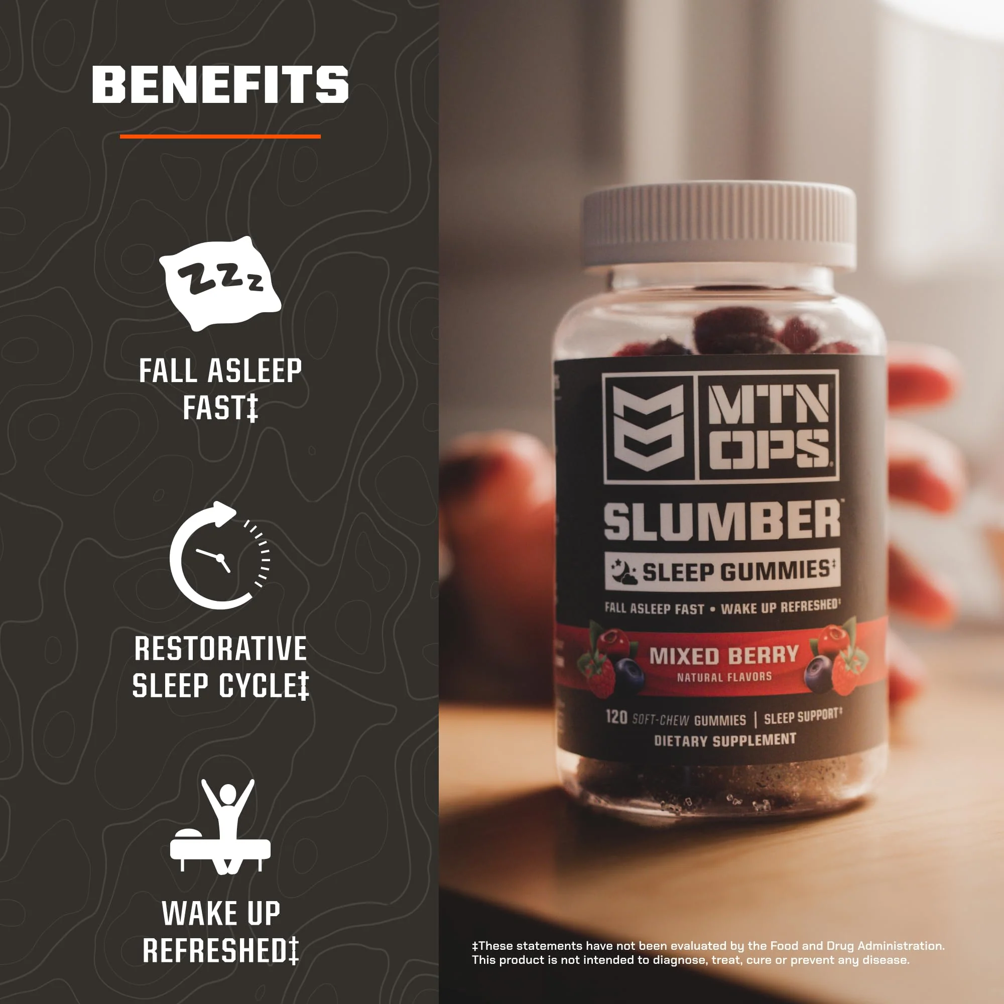 MTN OPS Slumber Sleep Gummies – Tart Cherry 1000mg, Melatonin 2.5mg, Mixed Berry | 60 Servings - Image 3