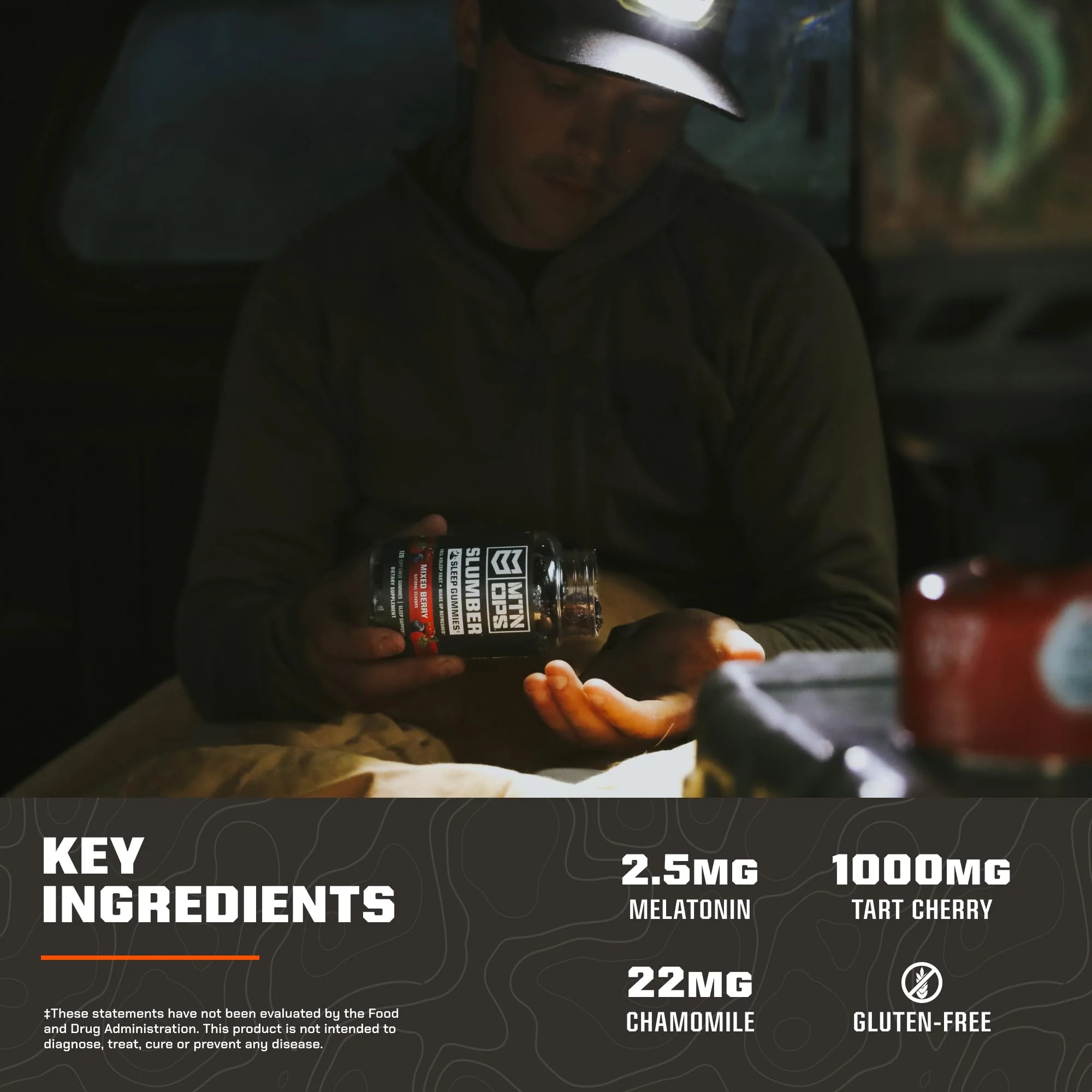 MTN OPS Slumber Sleep Gummies – Tart Cherry 1000mg, Melatonin 2.5mg, Mixed Berry | 60 Servings - Image 4