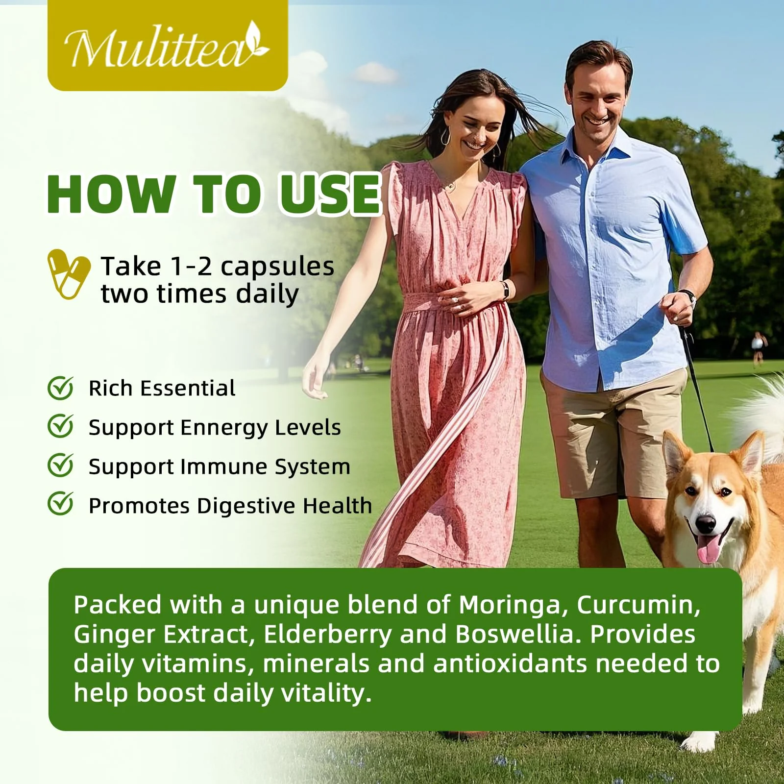 Mulittea Moringa Capsules 1000mg – 7-in-1 Turmeric, Ginger, Elderberry & Boswellia | 120 Vegan Capsules (2-Pack) - Image 12