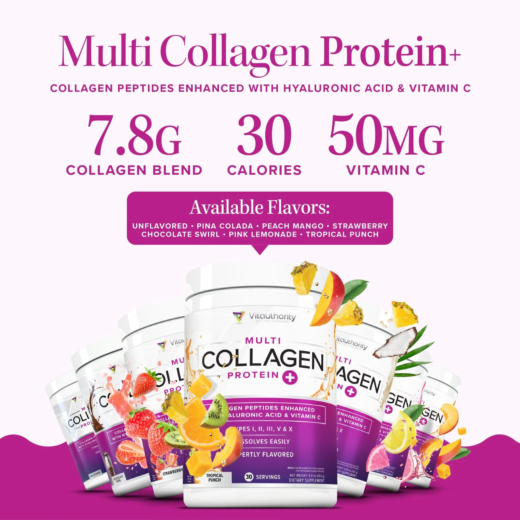 Multi Collagen Peptides for Women – Strawberry, 30 Servings | Hydrolyzed 5-Type Collagen, Vitamin C & Hyaluronic Acid - Image 6