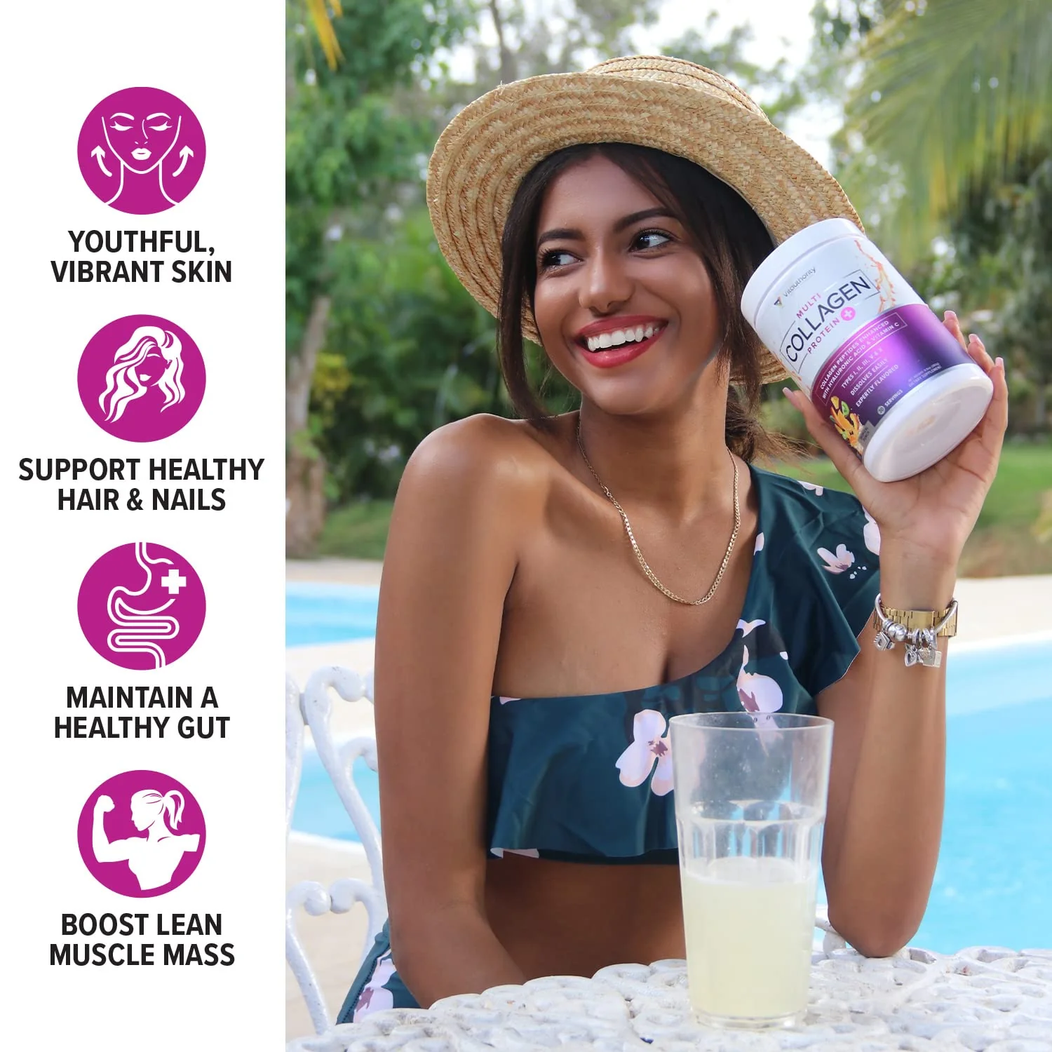 Multi Collagen Peptides Powder for Women – Hydrolyzed Collagen with Vitamin C & Hyaluronic Acid (Tropical Punch, 30 Servings) - Image 3