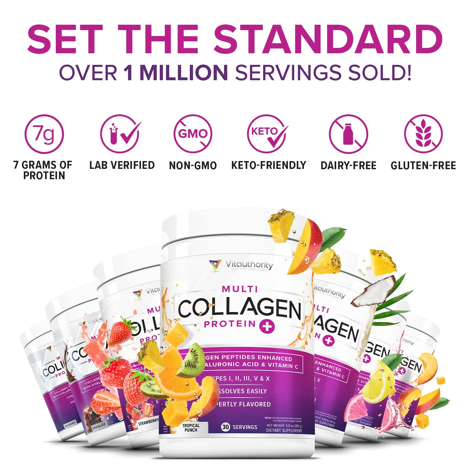 Multi Collagen Peptides Powder for Women – Hydrolyzed Collagen with Vitamin C & Hyaluronic Acid (Tropical Punch, 30 Servings) - Image 4