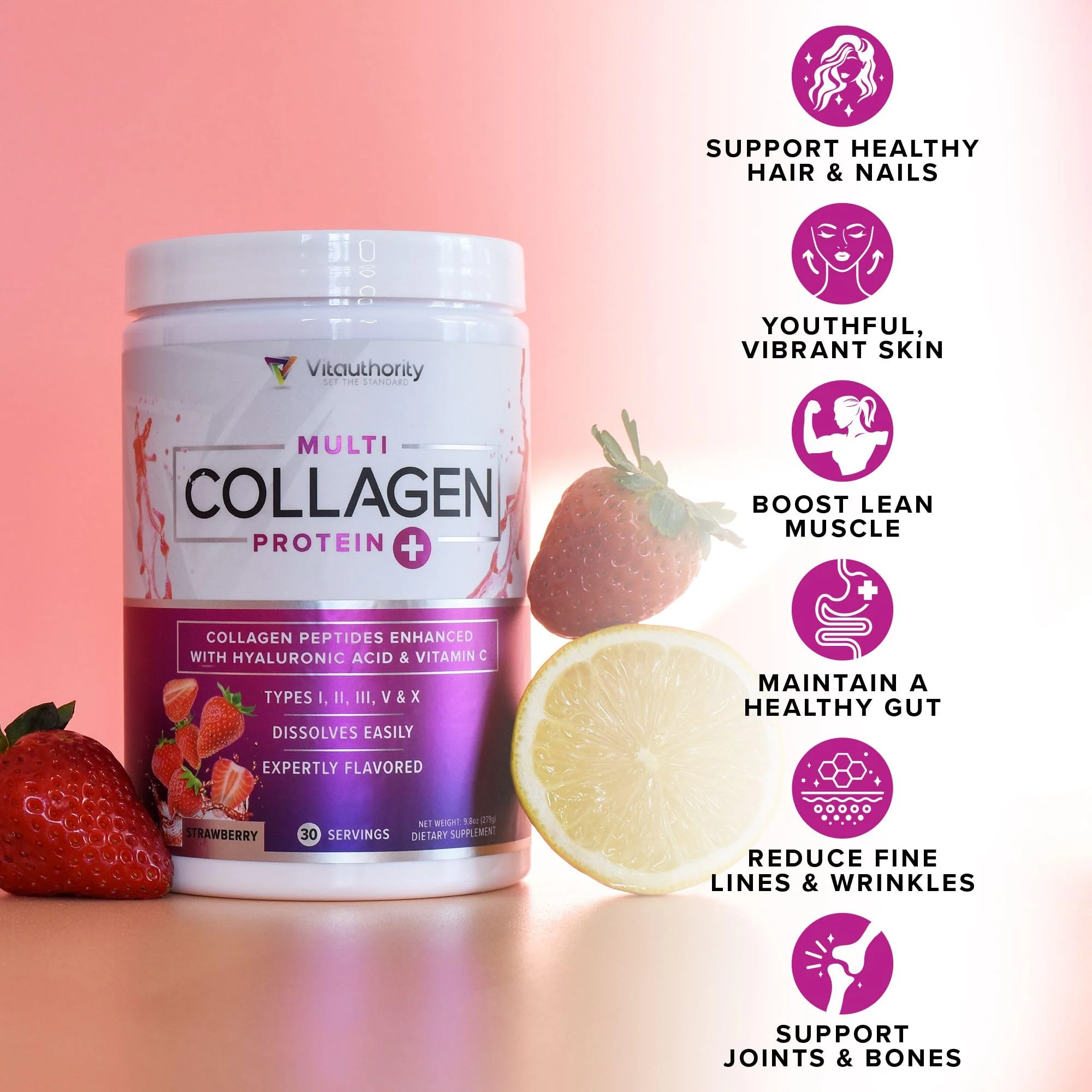 Multi Collagen Peptides Powder for Women – Hydrolyzed Collagen with Vitamin C & Hyaluronic Acid (Tropical Punch, 30 Servings) - Image 7