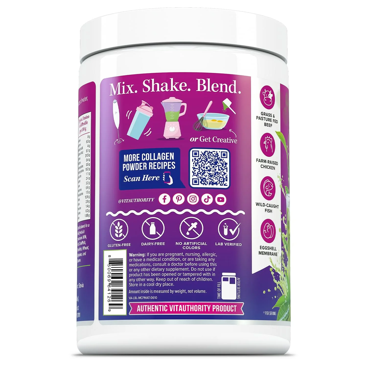 Multi Collagen Protein Powder for Women - Types I II III V & X with Vitamin C & Hyaluronic Acid, Matcha Flavor, 30 Servings - Image 6