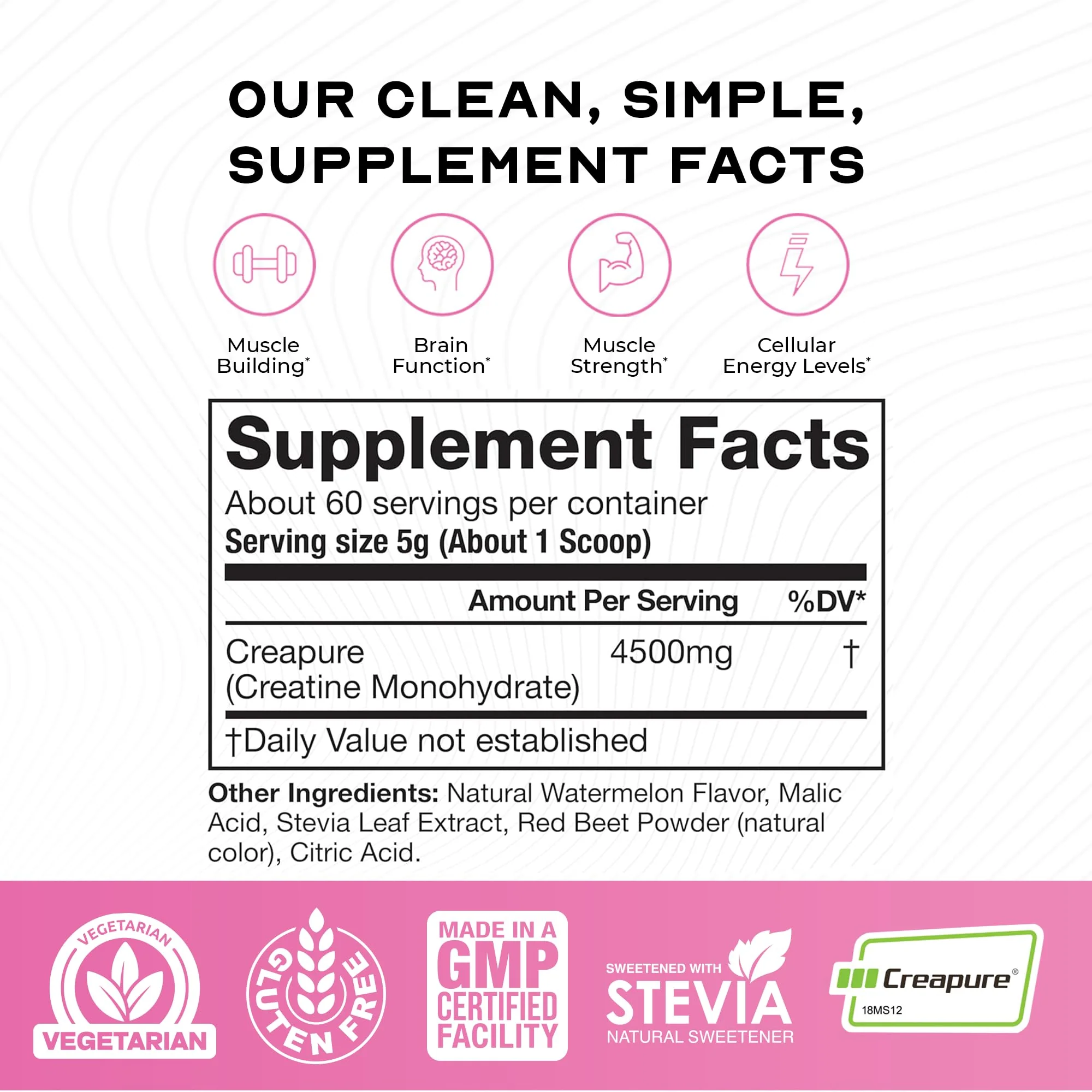 Muscle Feast Creapure Creatine Monohydrate Powder – Natural Watermelon, 60 Servings, 300g - Image 3